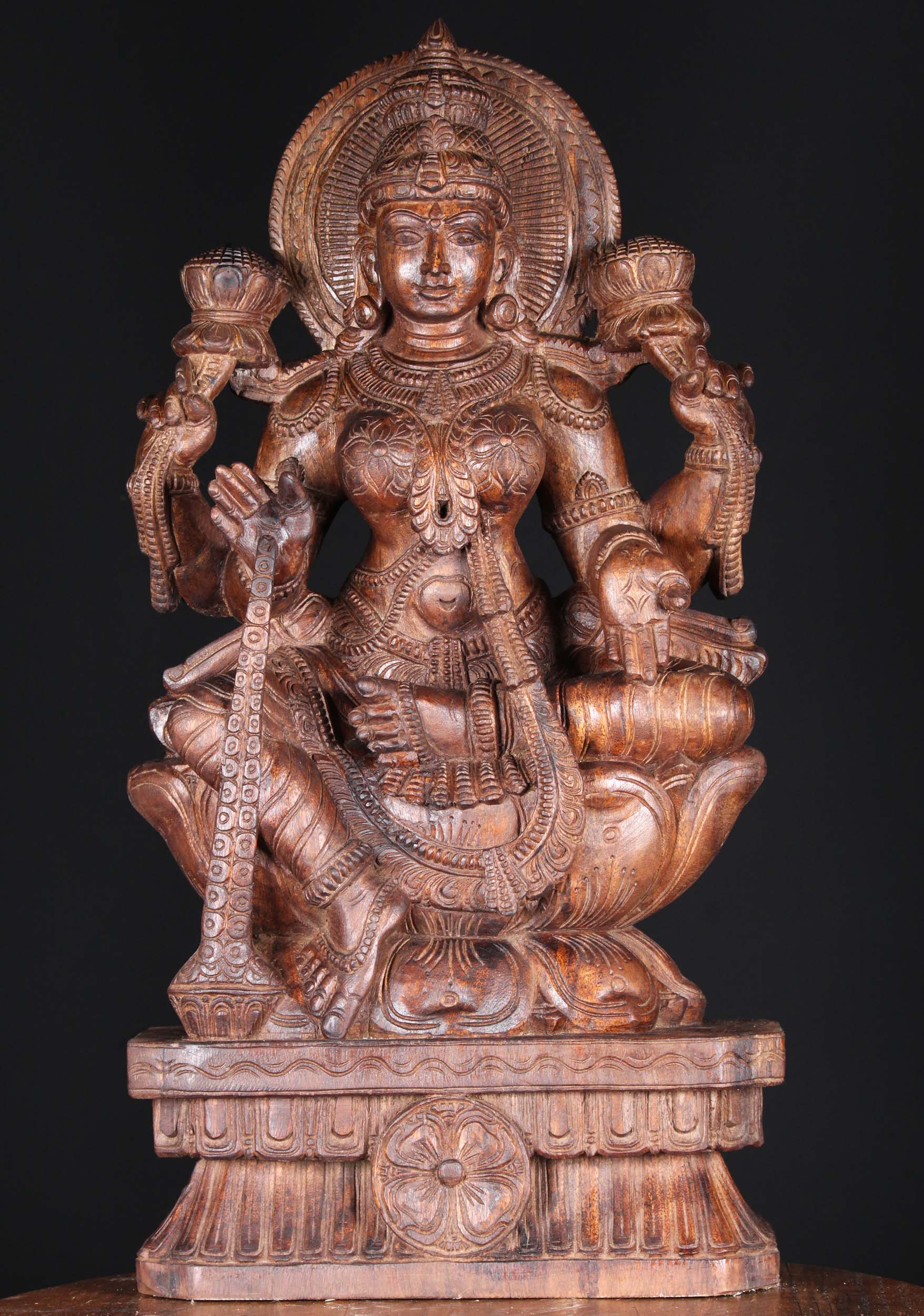 Wooden Lakshmi with Coins Pouring from Hand 30"