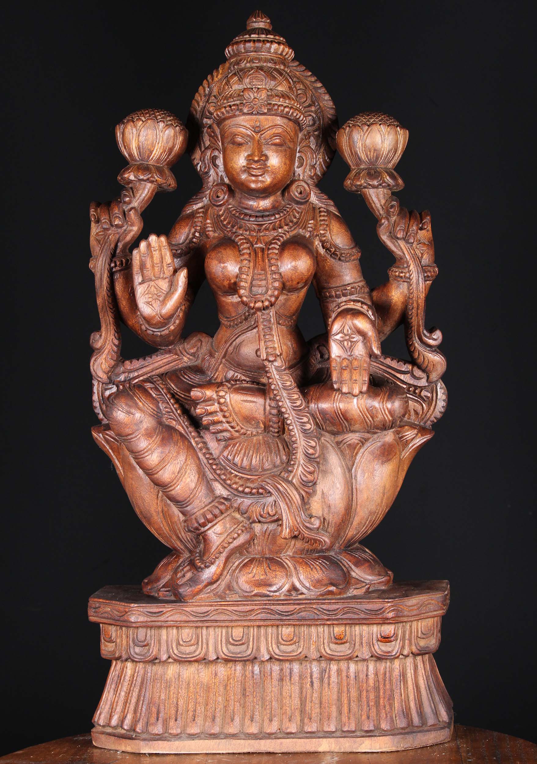 Wood Varada & Abhaya Mudra Lakshmi Statue 30"