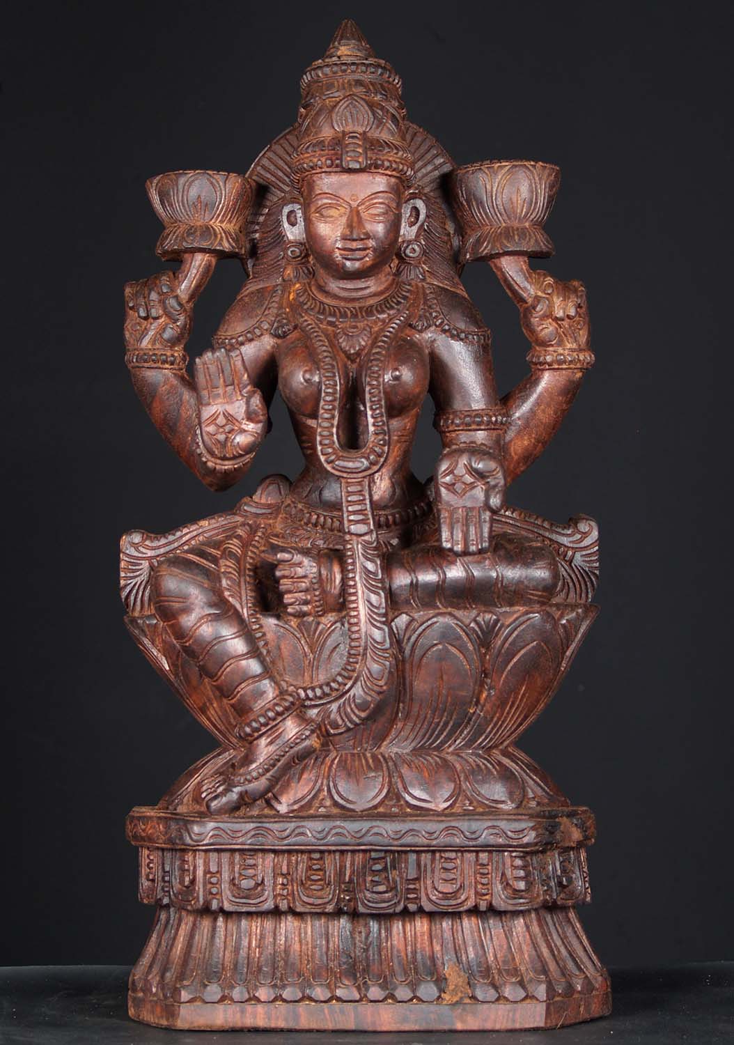 Wooden Seated Lakshmi Statue 24"