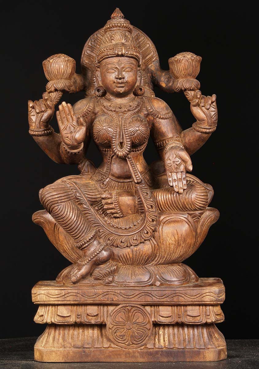 Wooden Lakshmi Statue 18"