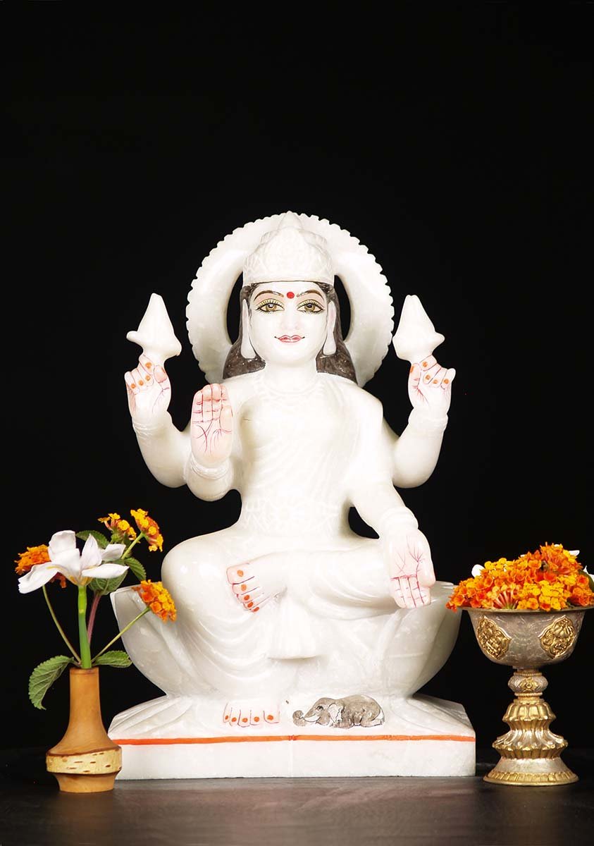 White Marble Lakshmi Statue 15"