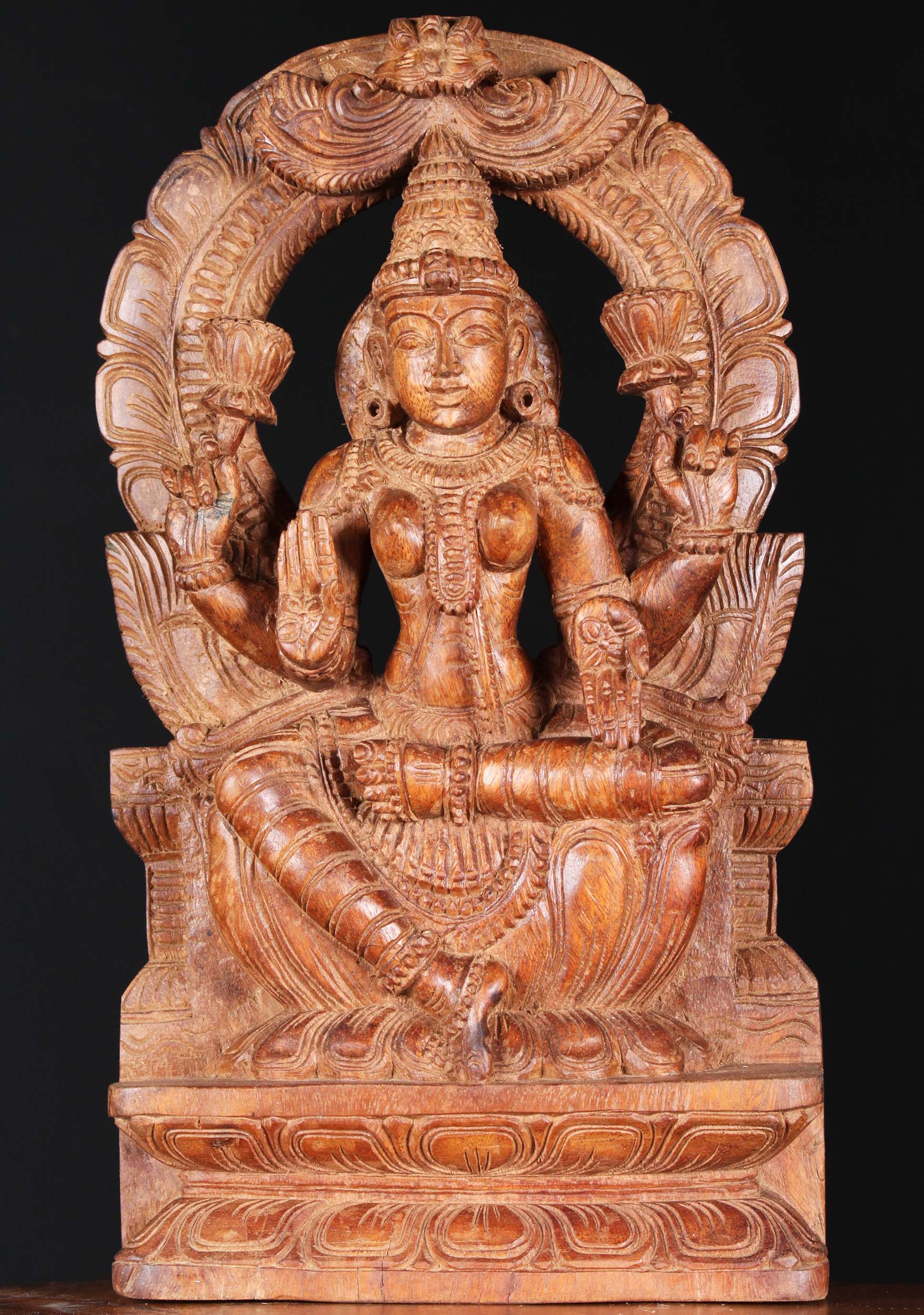 Wood Lakshmi Statue with Arch 18"