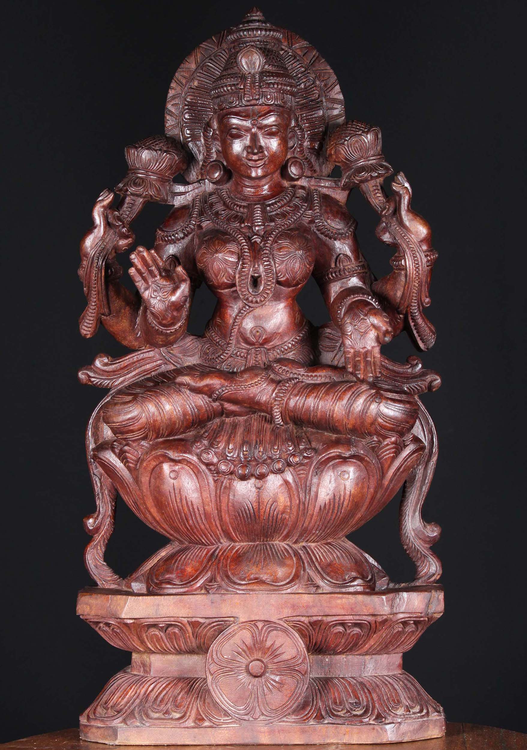 Wood Lakshmi Seated in Padmasana Pose 30"