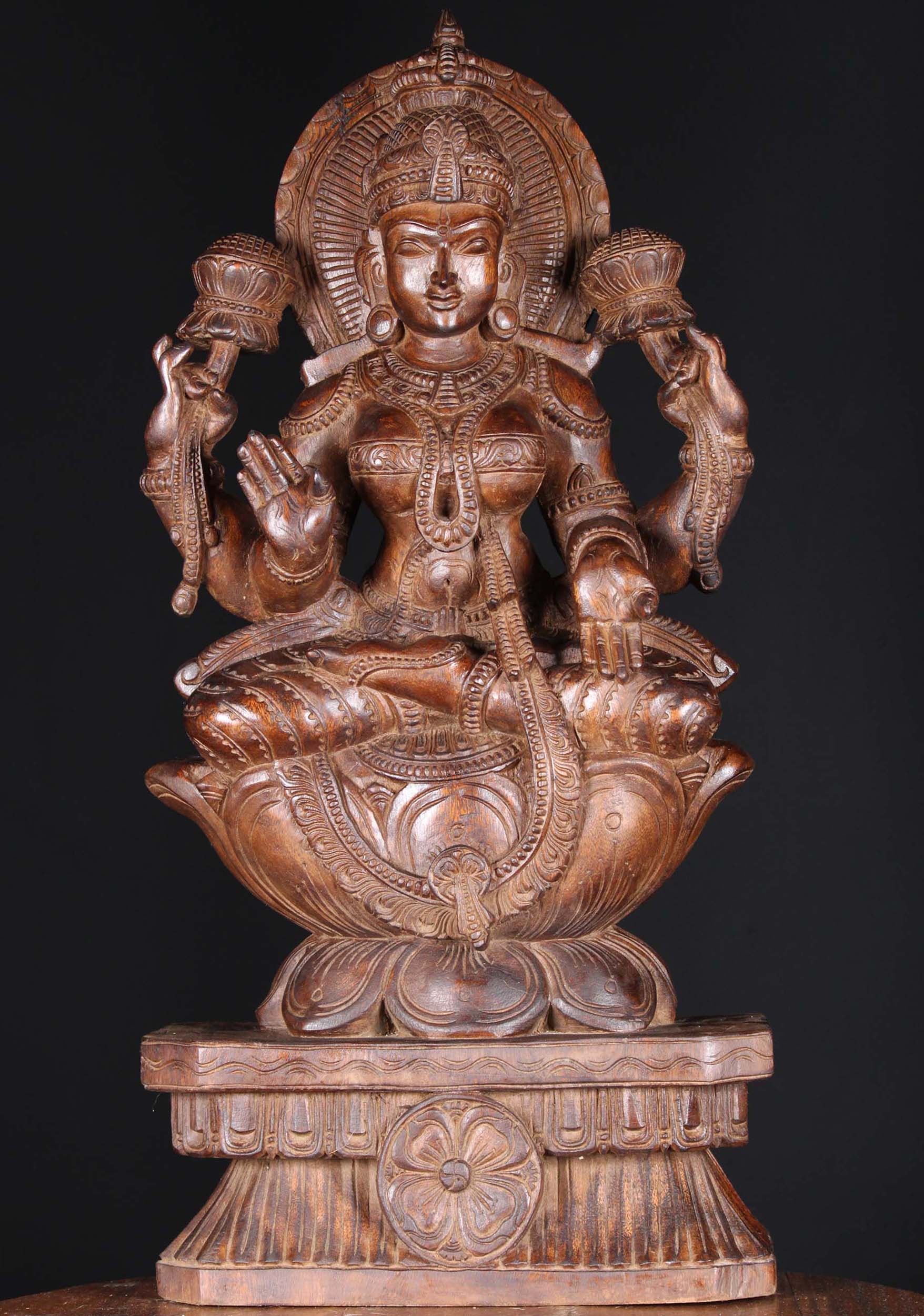 Wood Seated Lakshmi Seated in Padmasana 30"