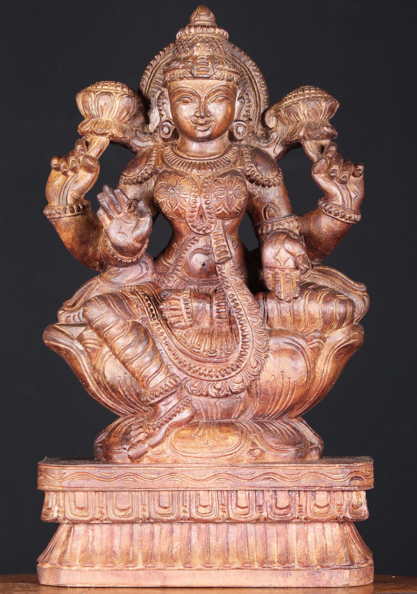 Wooden Seated Lakshmi Statue 18"