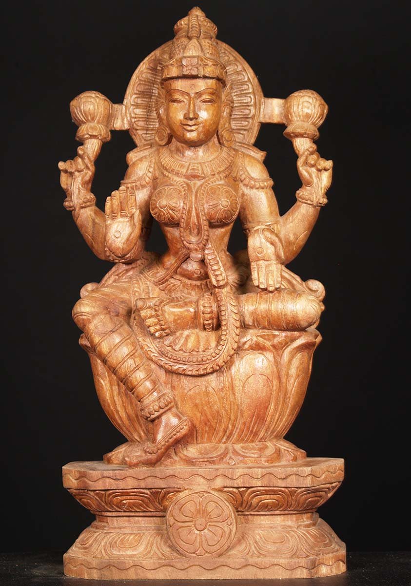 Wood Hindu Goddess of Wealth Lakshmi 24"