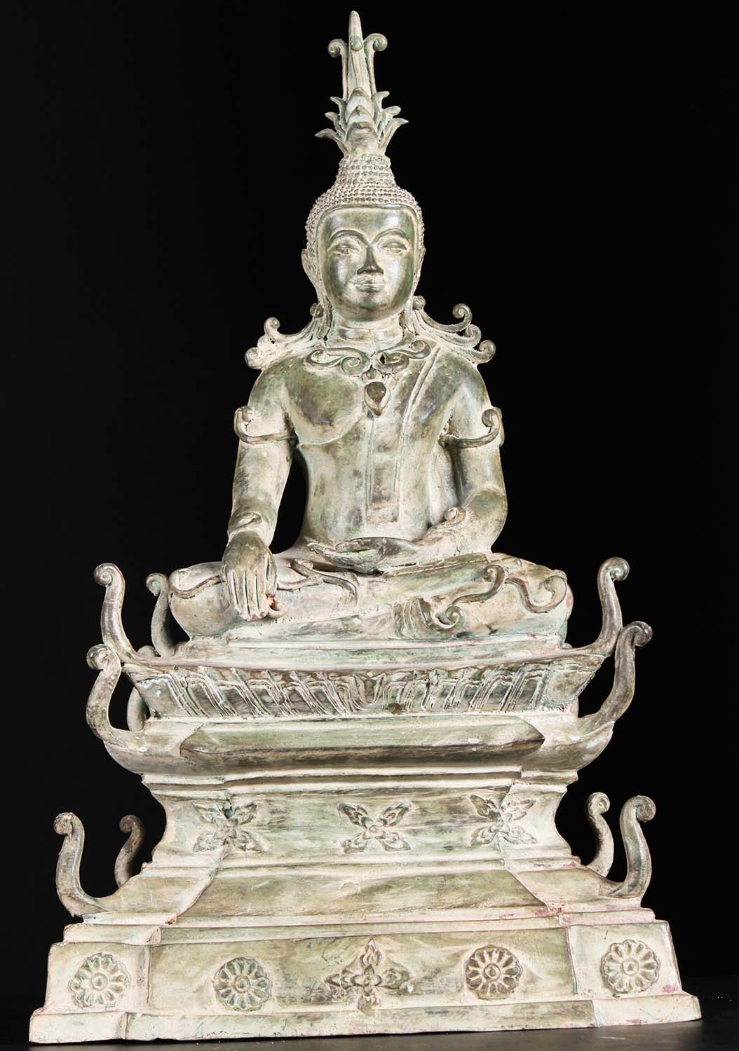 Brass Seated Laotian Style Earth Touching Buddha Sculpture in Half Lotus  Position 23