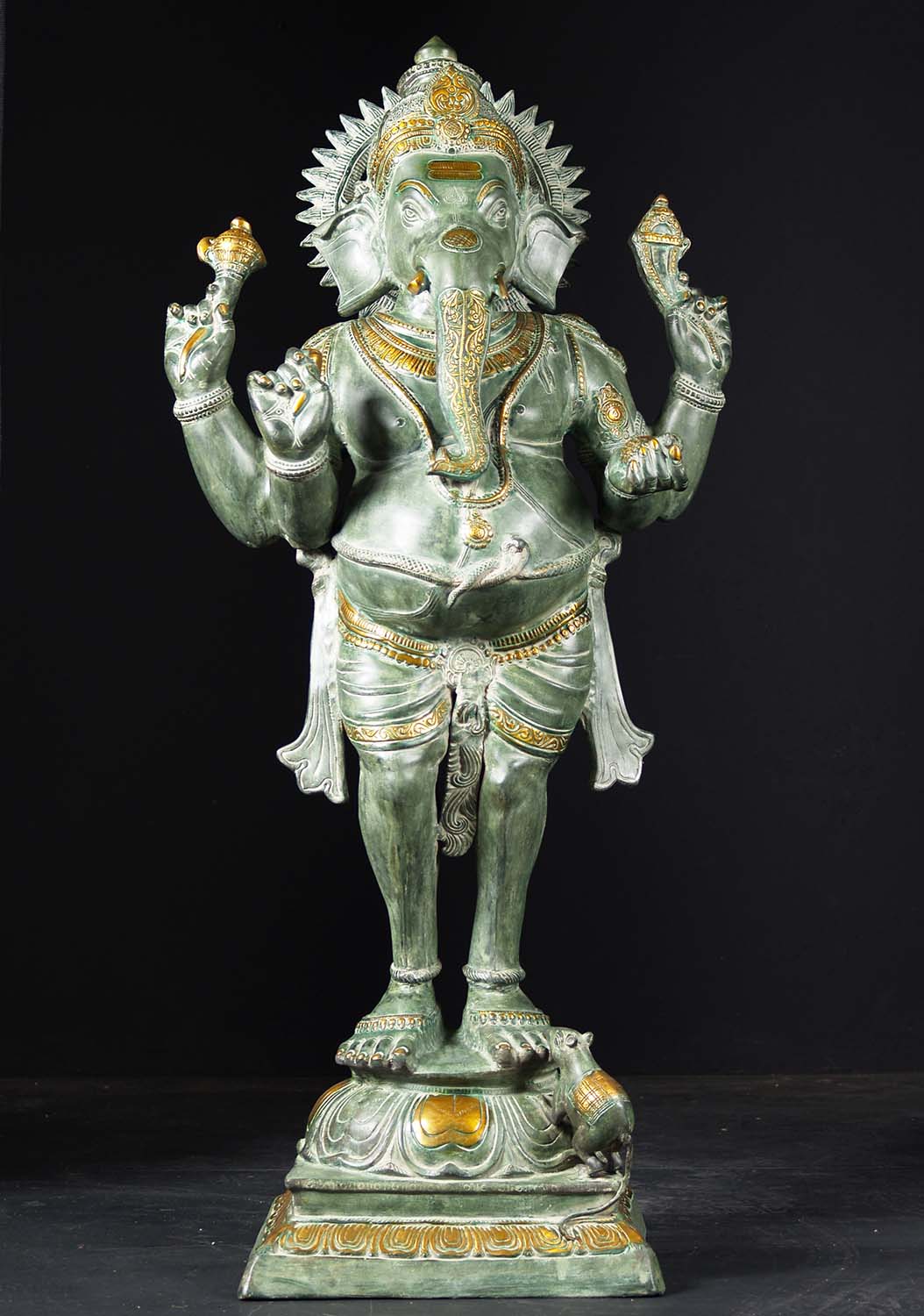 SOLD Brass Antique Brass Standing Ganesha Statue 51