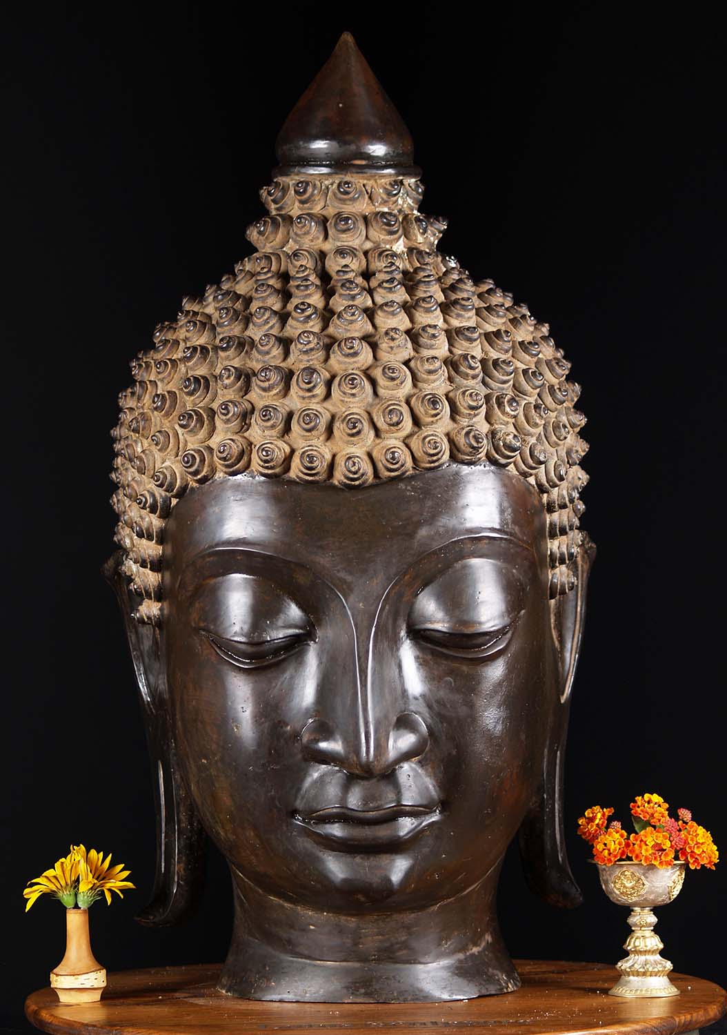 Large Brass Chaing Saen Buddha Head 32"