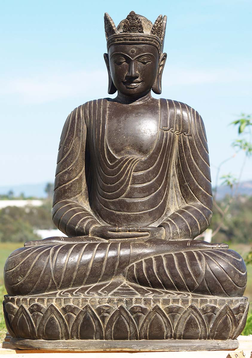 Large Stone Buddha Wearing Crown 42"