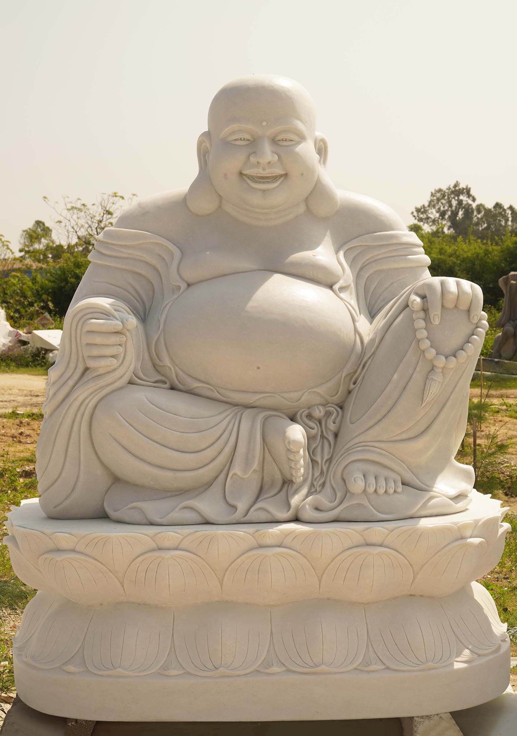 Marble Huge Fat Hotei Buddha On Lotus Base Wm Hindu Gods Buddha Statues