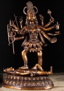 Brass Sculpture of the Hindu Goddess Kali Dancing Wearing a Crown