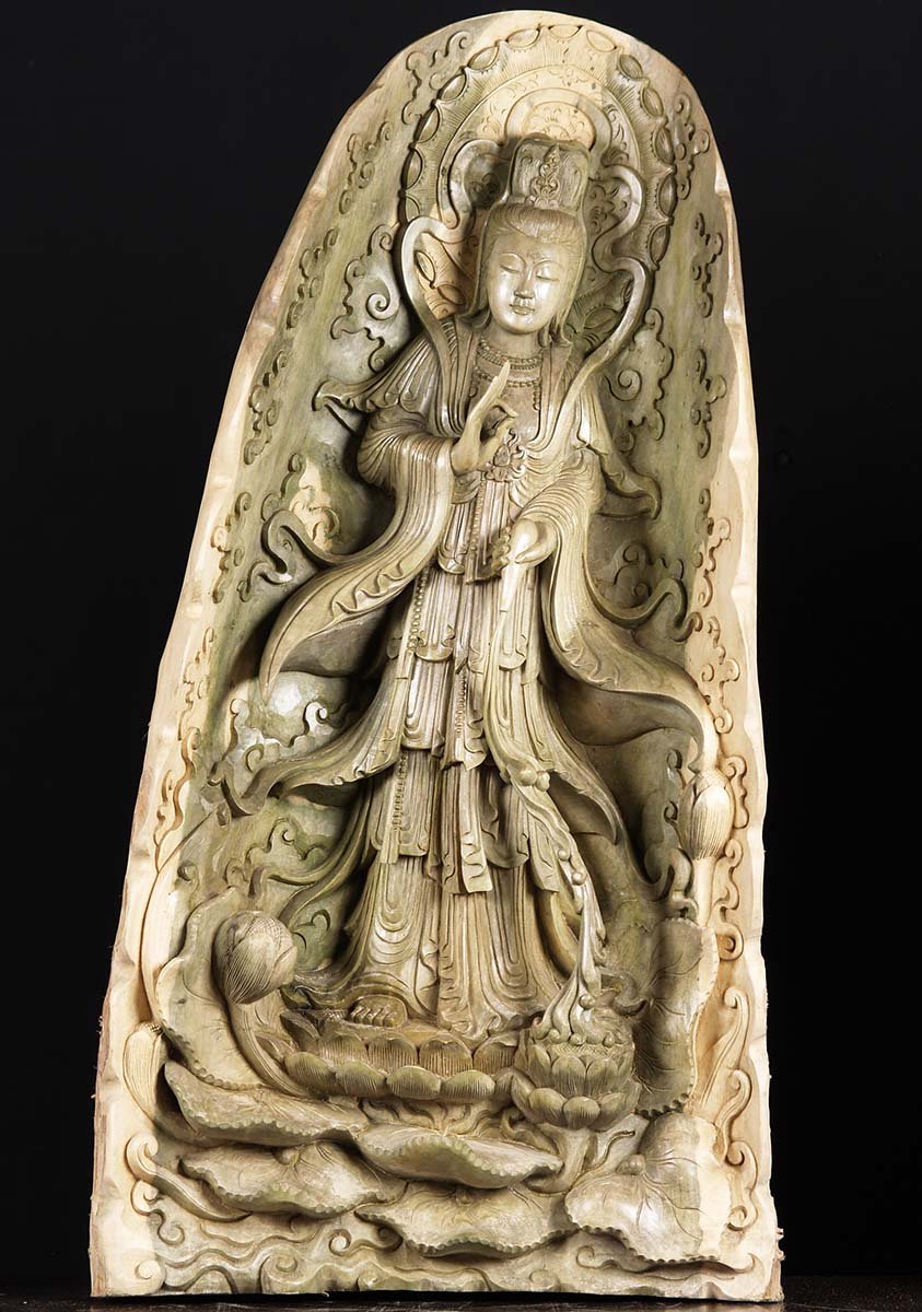 Large Kwan Yin Wood Carving 40"