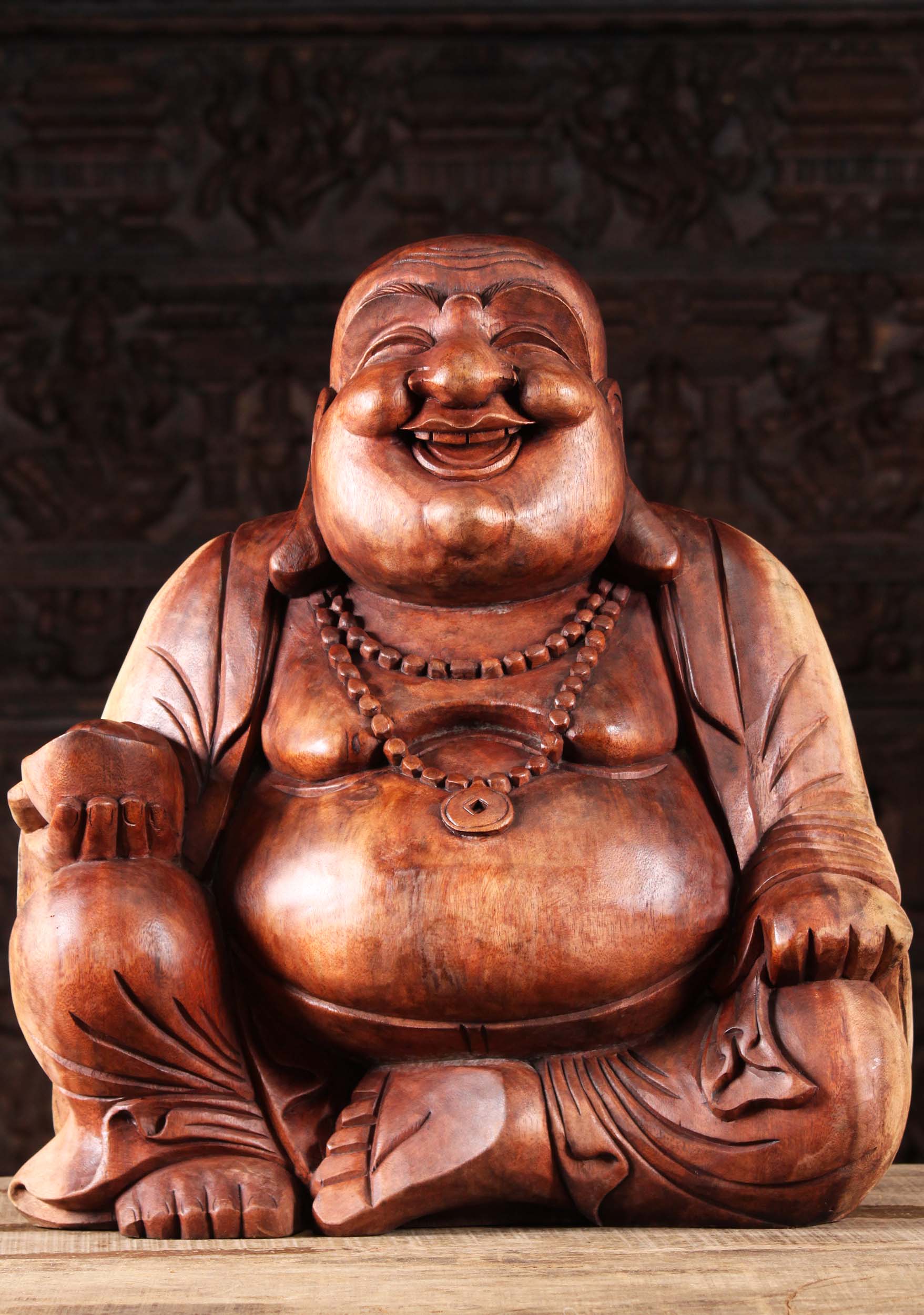 SOLD Large Seated Fat & Happy Buddha Carving 24