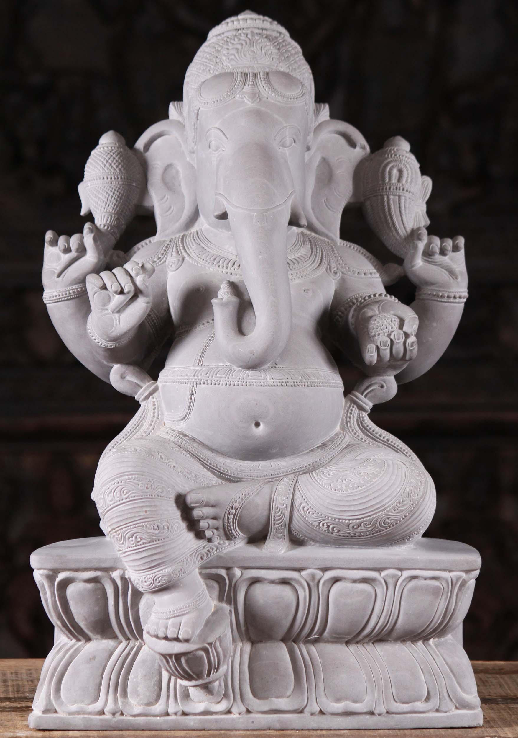 Large Seated Marble Ganesha Statue Holding Laddus 19"