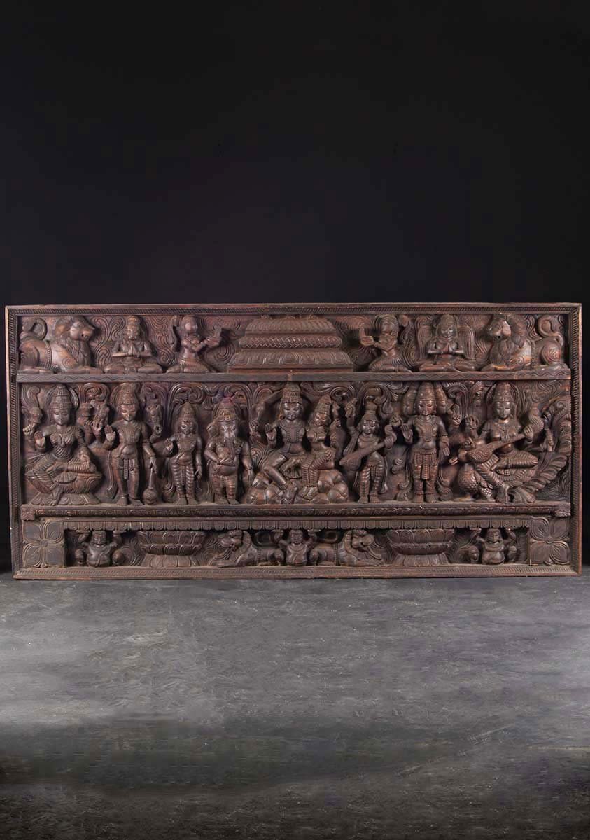 Large Hindu Wooden Wall Panel 72"