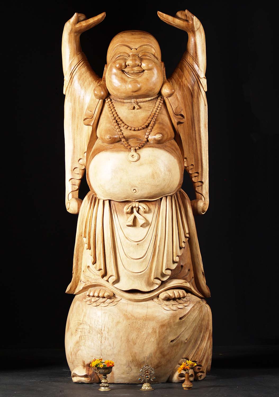 Wood Massive  Fat & Happy Buddha Sculpture 72"