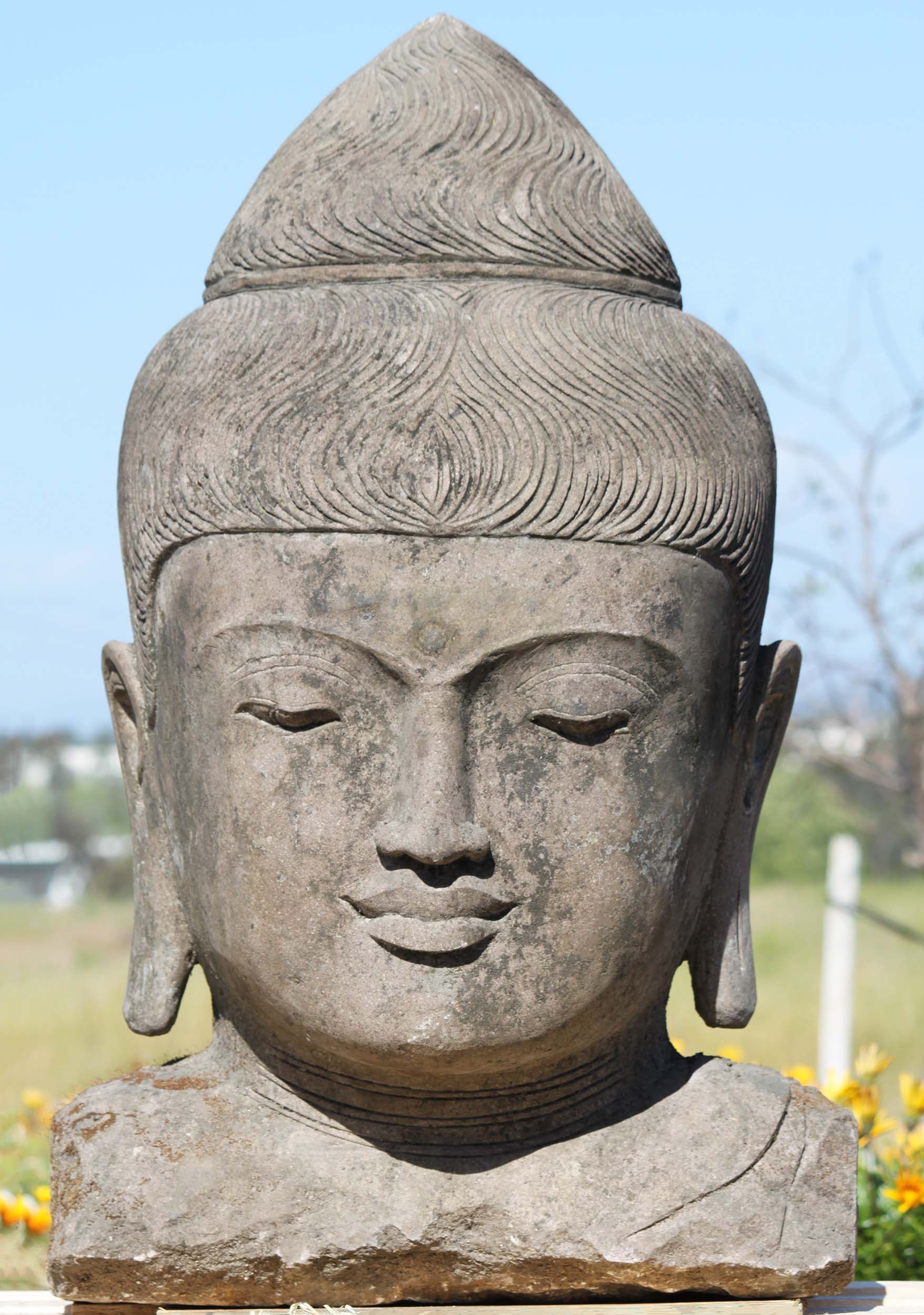 SOLD Large Stone Buddha Head Sculpture 37