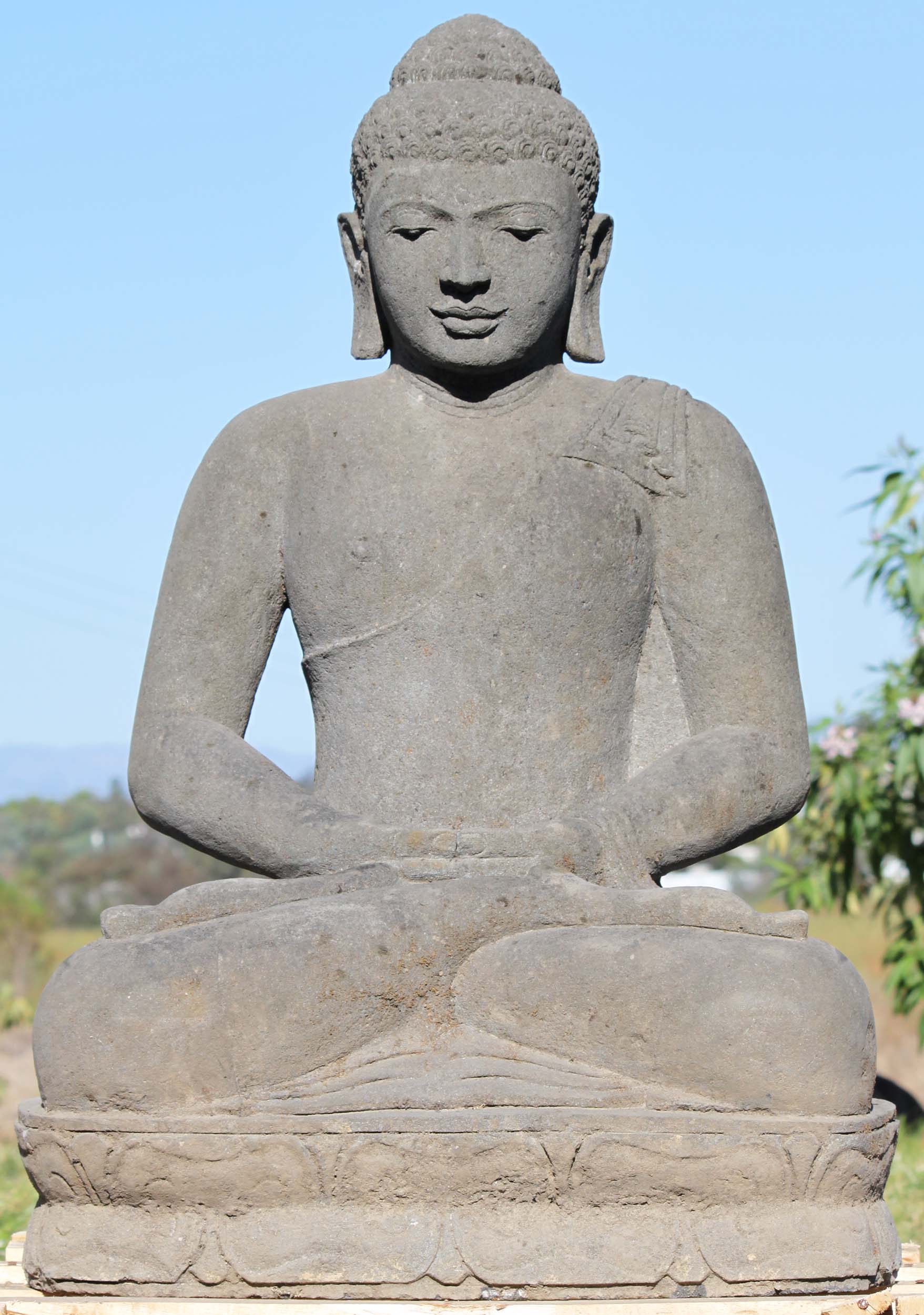 Stone Rustic Meditating Buddha Sculpture 42"