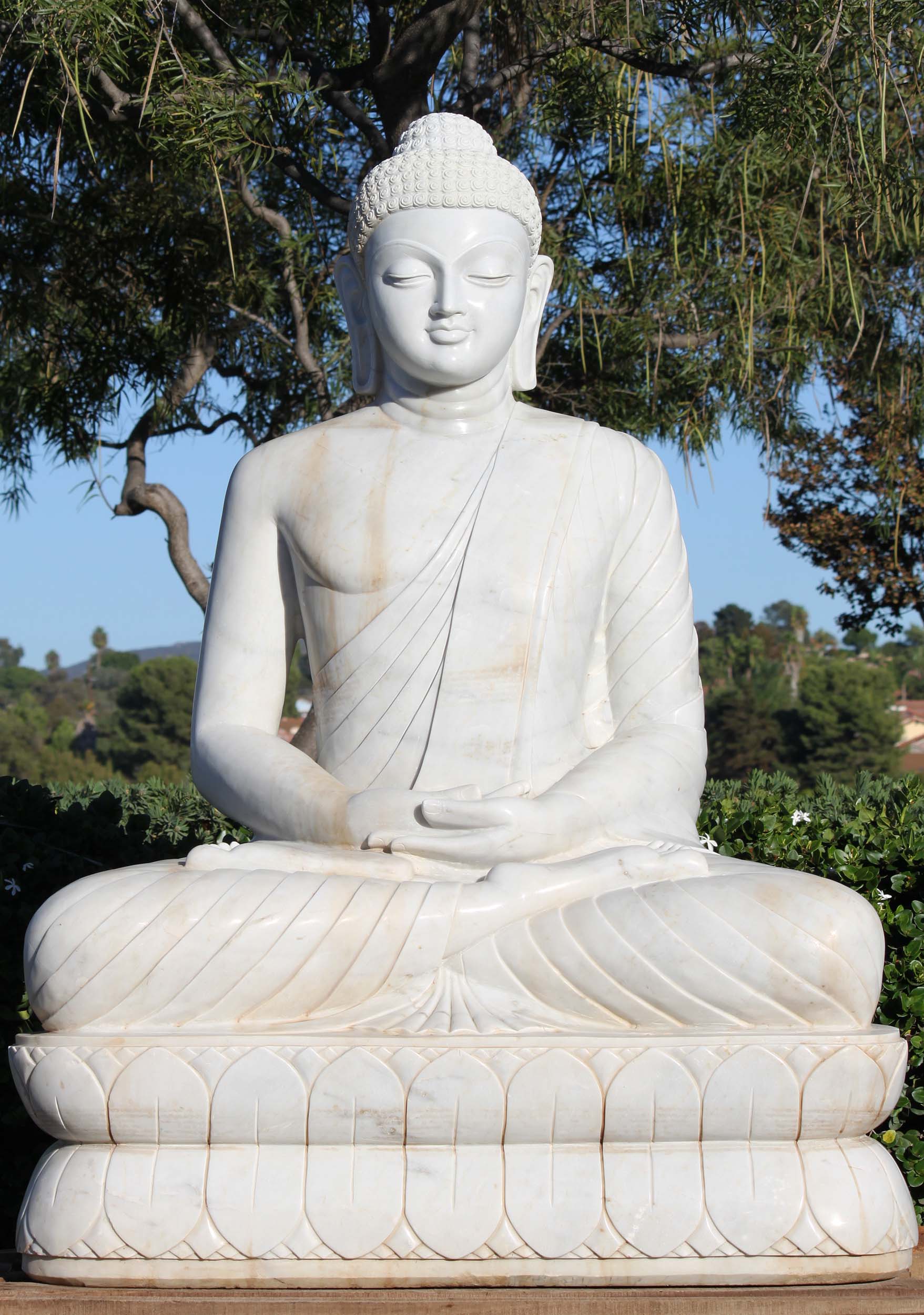 SOLD Large White Marble Meditating Buddha Statue 68" (90wm4) Lotus