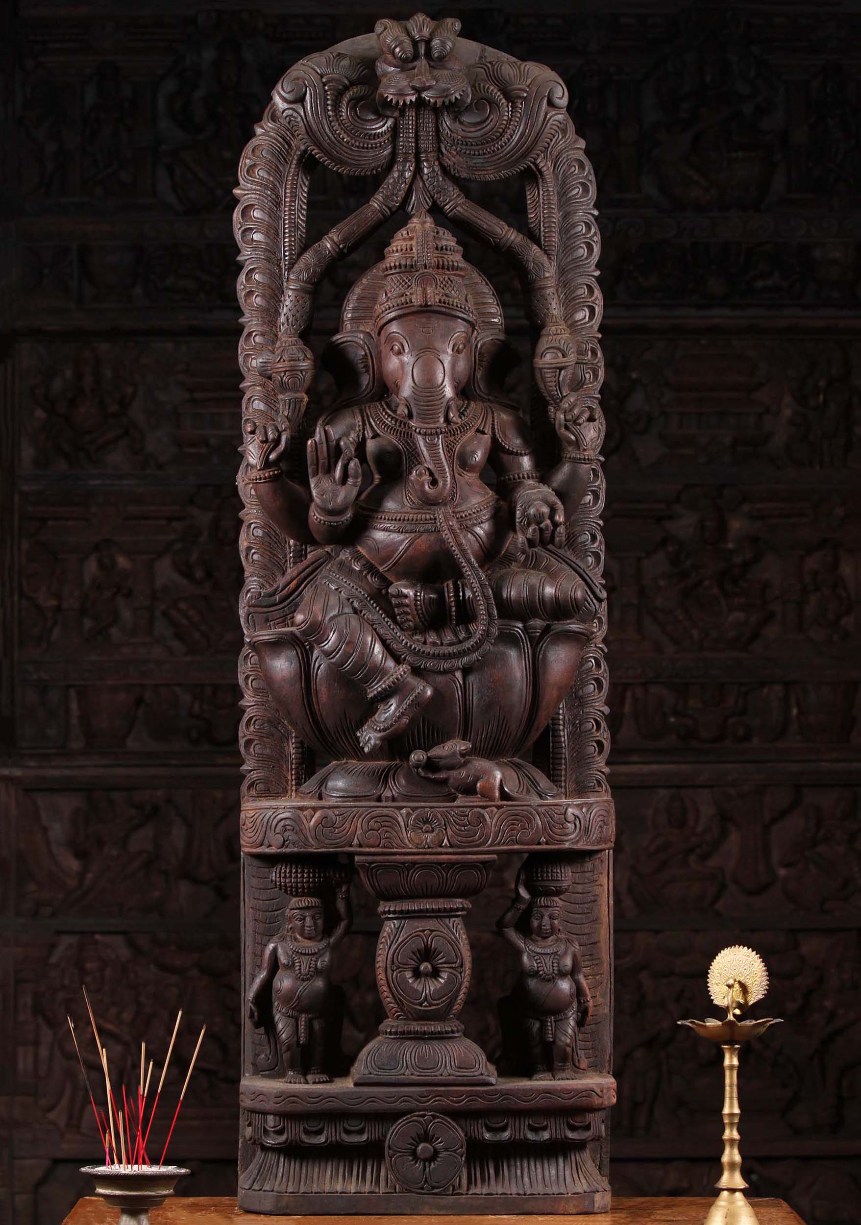 Wooden Ganesha with Kirtimuhka Arch 48"