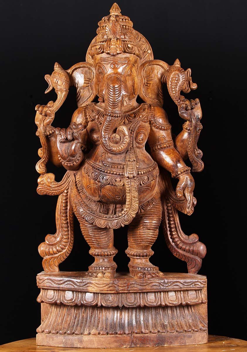 Wooden Hindu God Ganesh Statue 30"