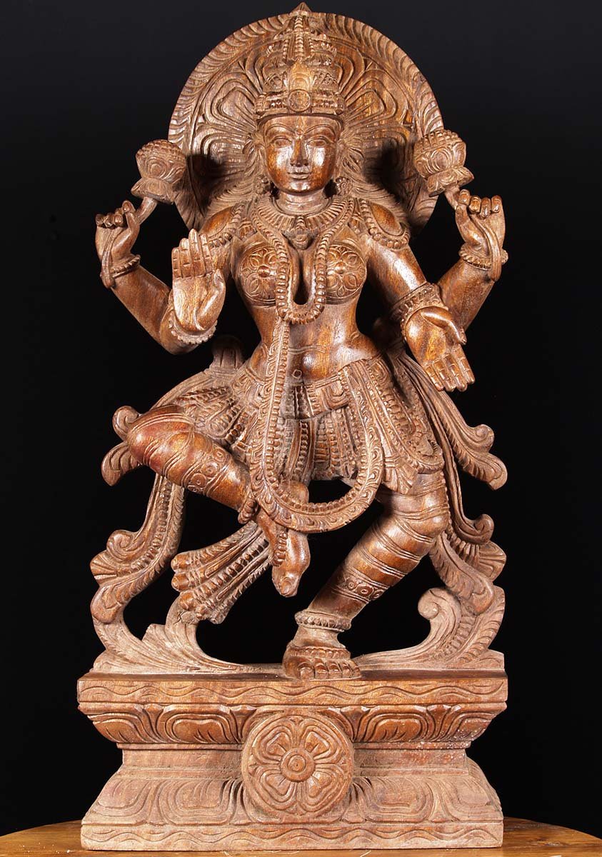 Wooden Dancing Lakshmi Statue 30"