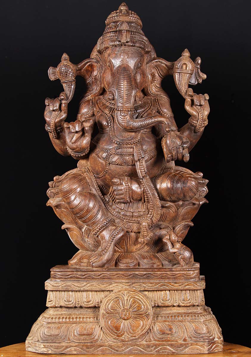 Wooden Ganesh Sculpture 30"