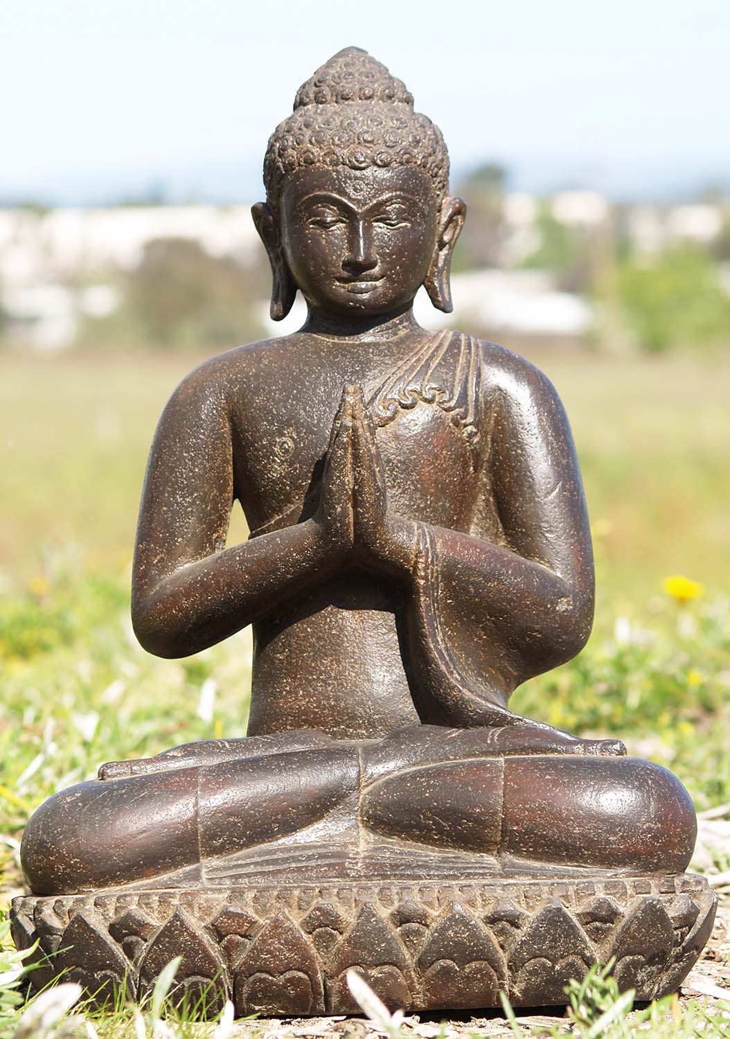 Lava Stone Namaste Buddha Garden Statue 21"