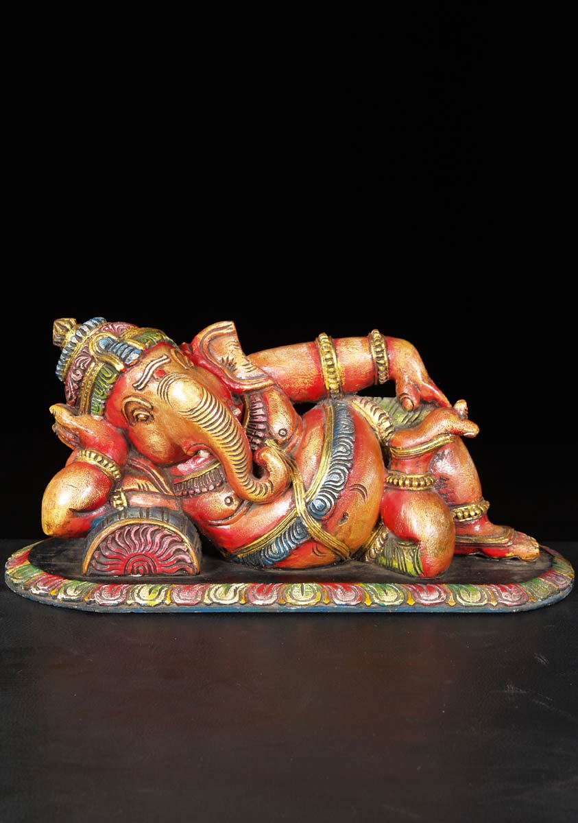 Wooden Laying Ganesh Statue 15"