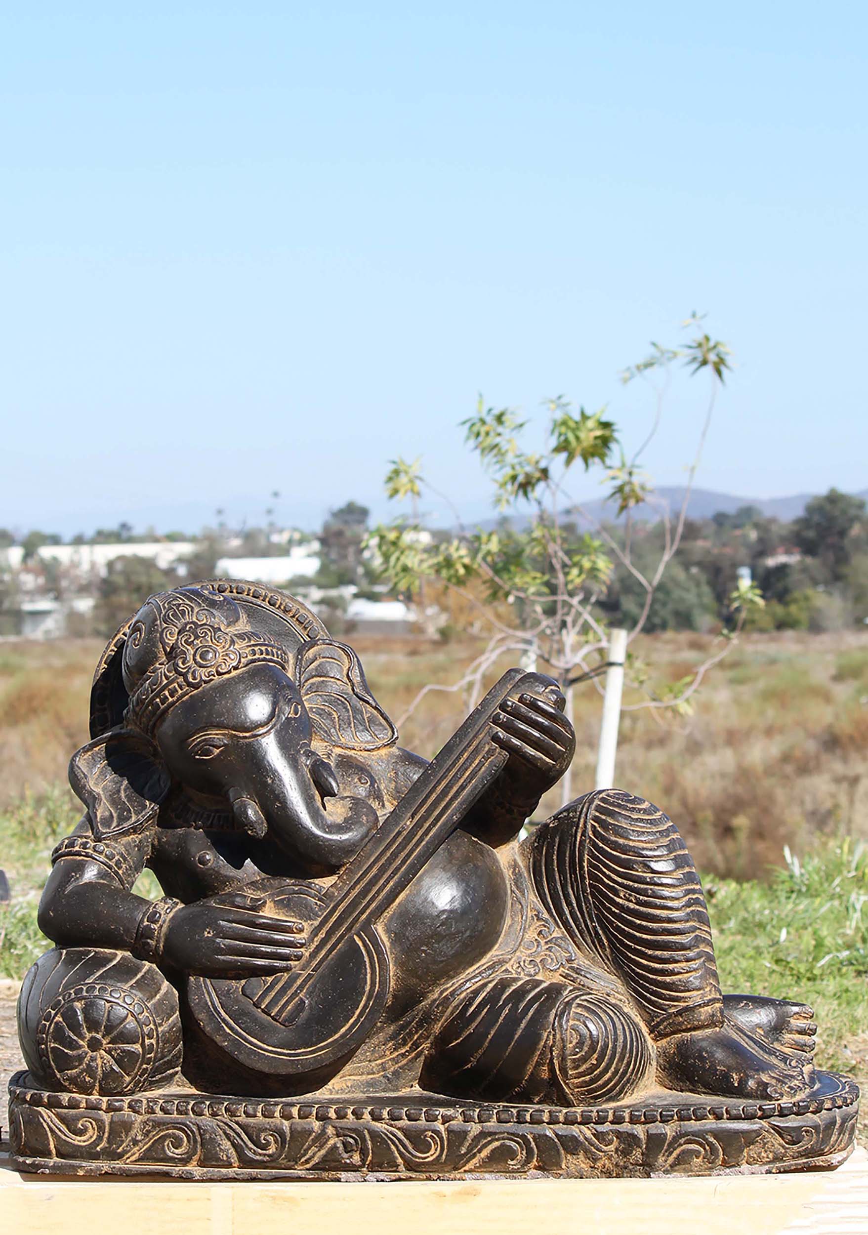 Laying Stone Ganesh Playing Veena 32"