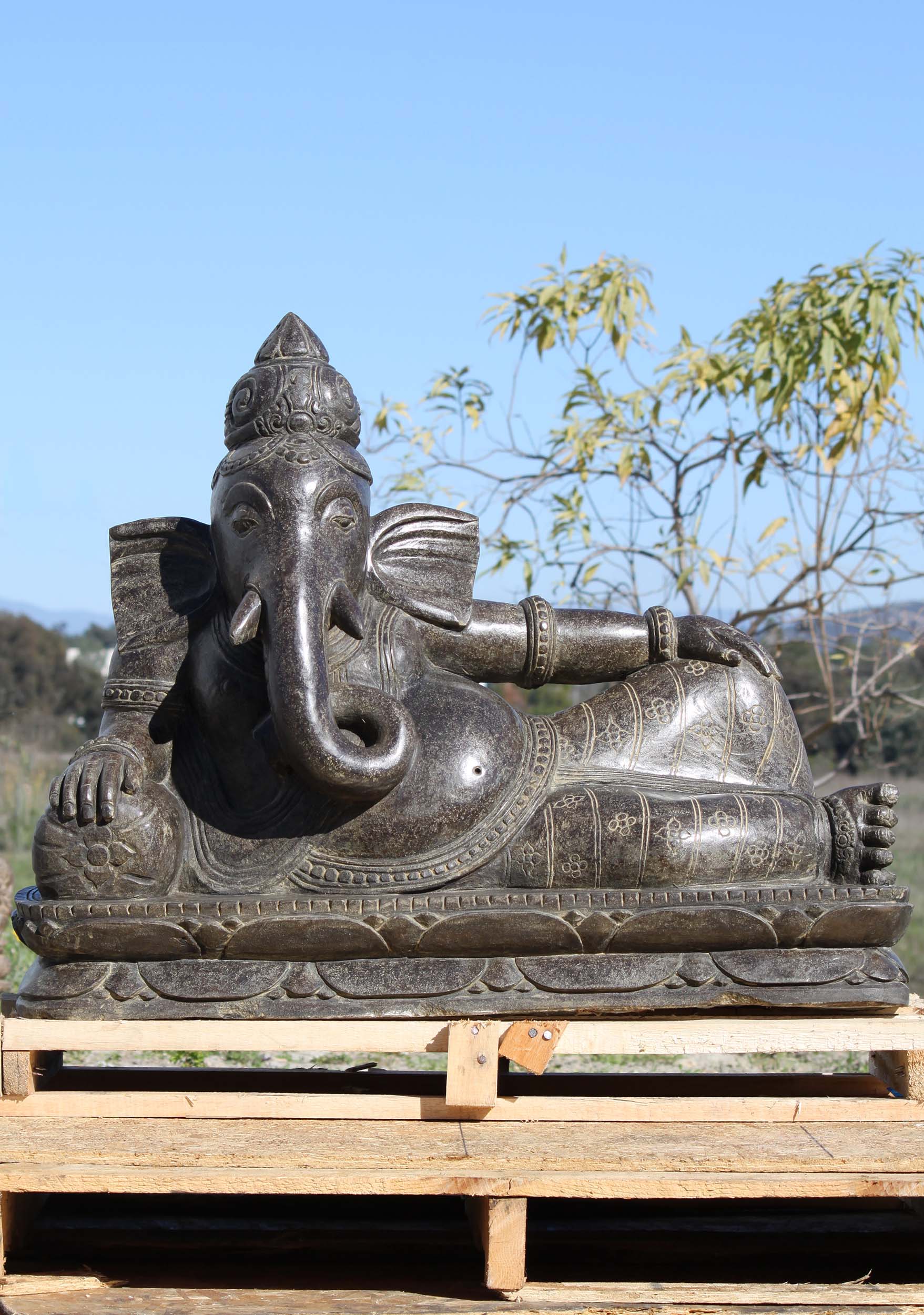 Stone Laying Ganesha Garden Sculpture 36"