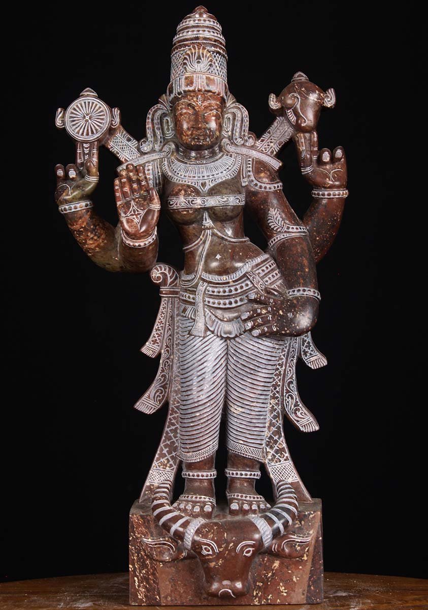 Black Marble Vishnu Durgai Statue 18"