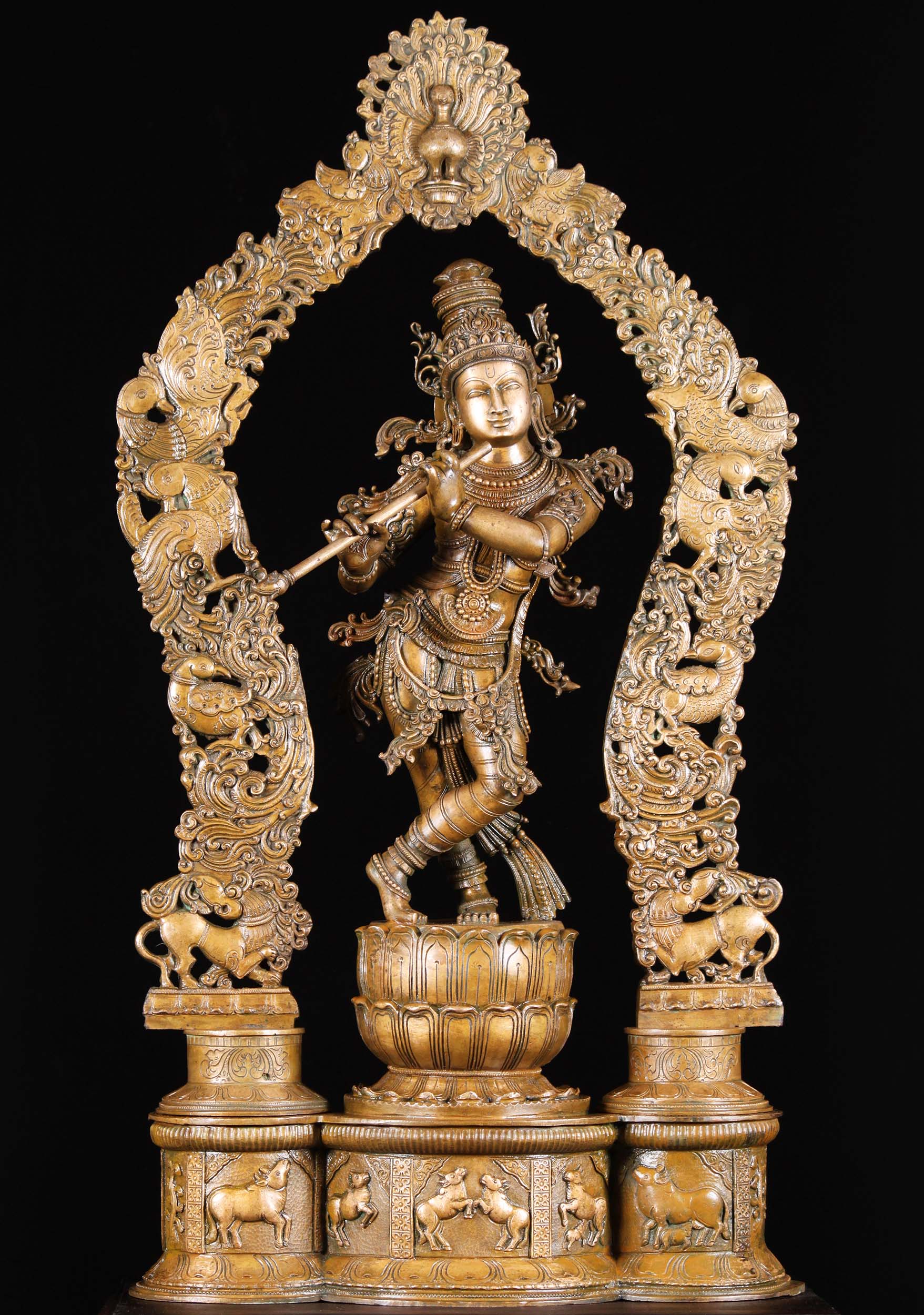 Bronze Masterpiece Krishna with Peacock Arch 38"