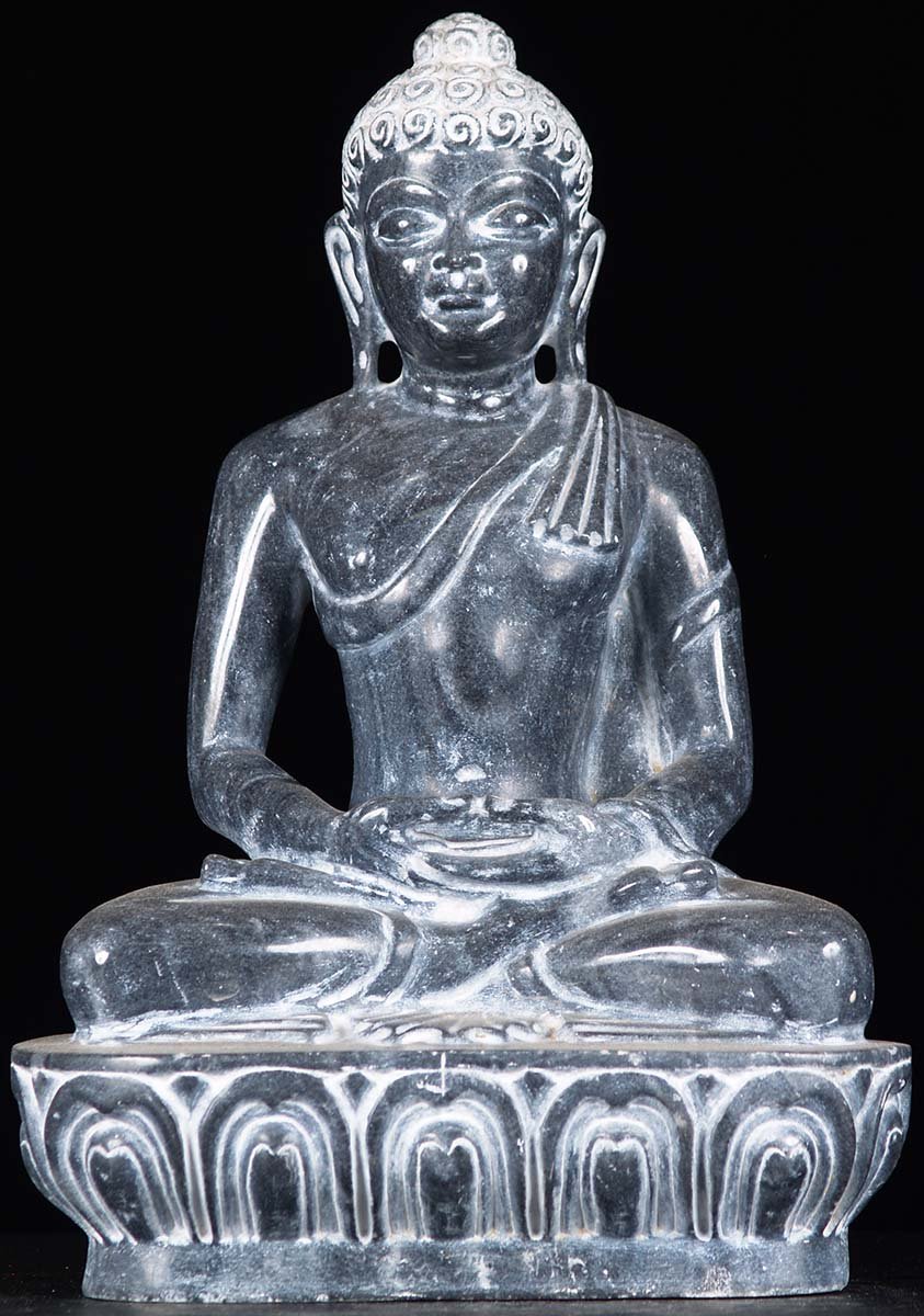 Meditating Black Marble Buddha Statue 13"