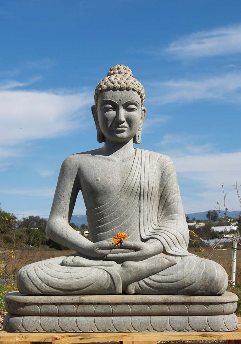 Granite Meditating Buddha Garden Sculpture 48"