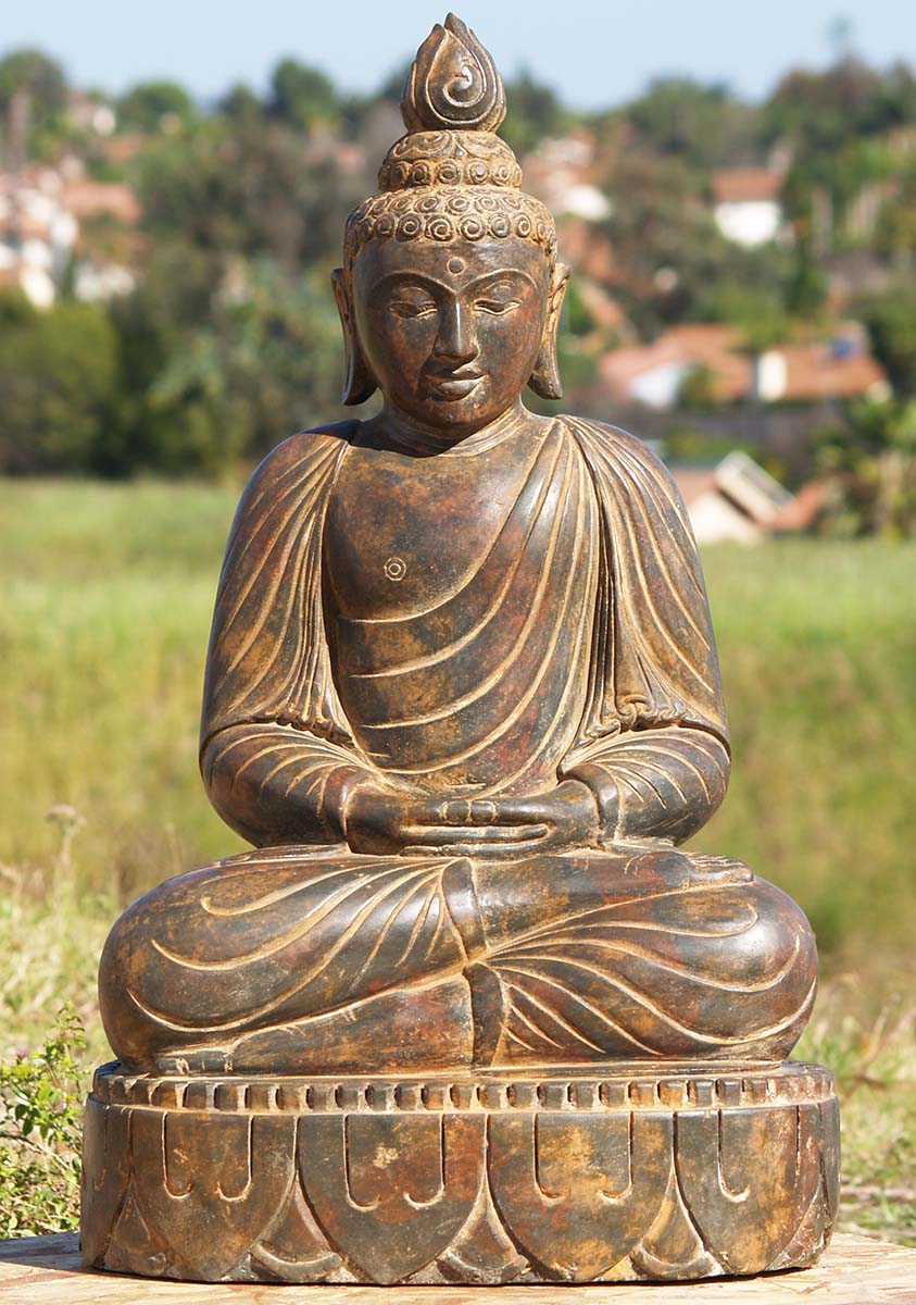 SOLD Meditating Garden Buddha Stone Statue 32