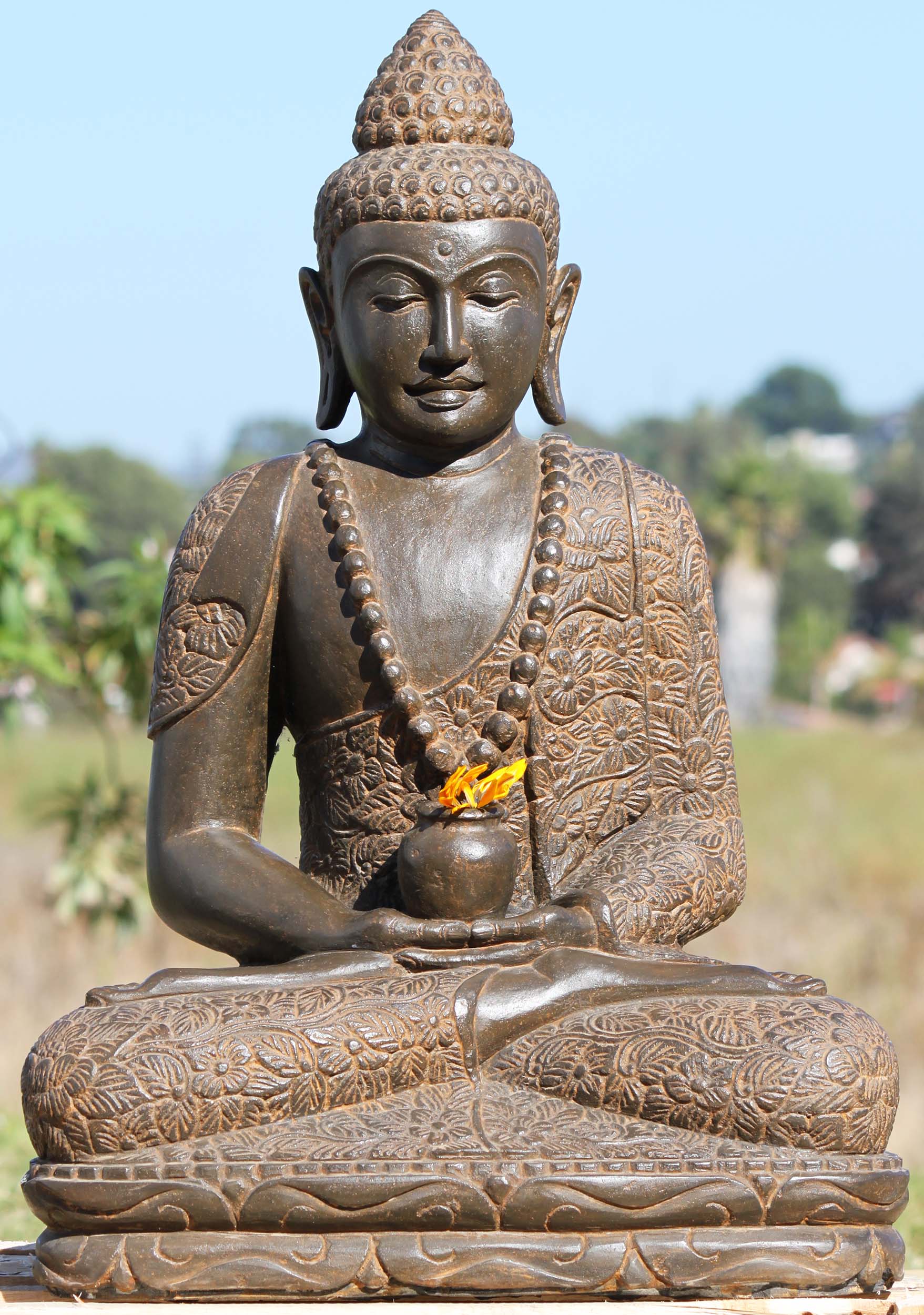 SOLD Stone Meditating Alms Bowl Buddha Statue 30