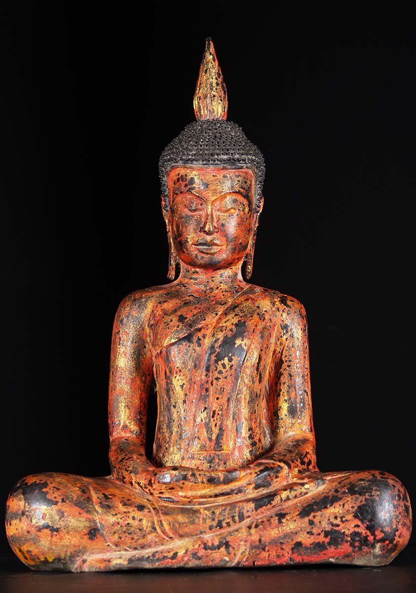 Wood Meditating Cambodian Buddha 26"