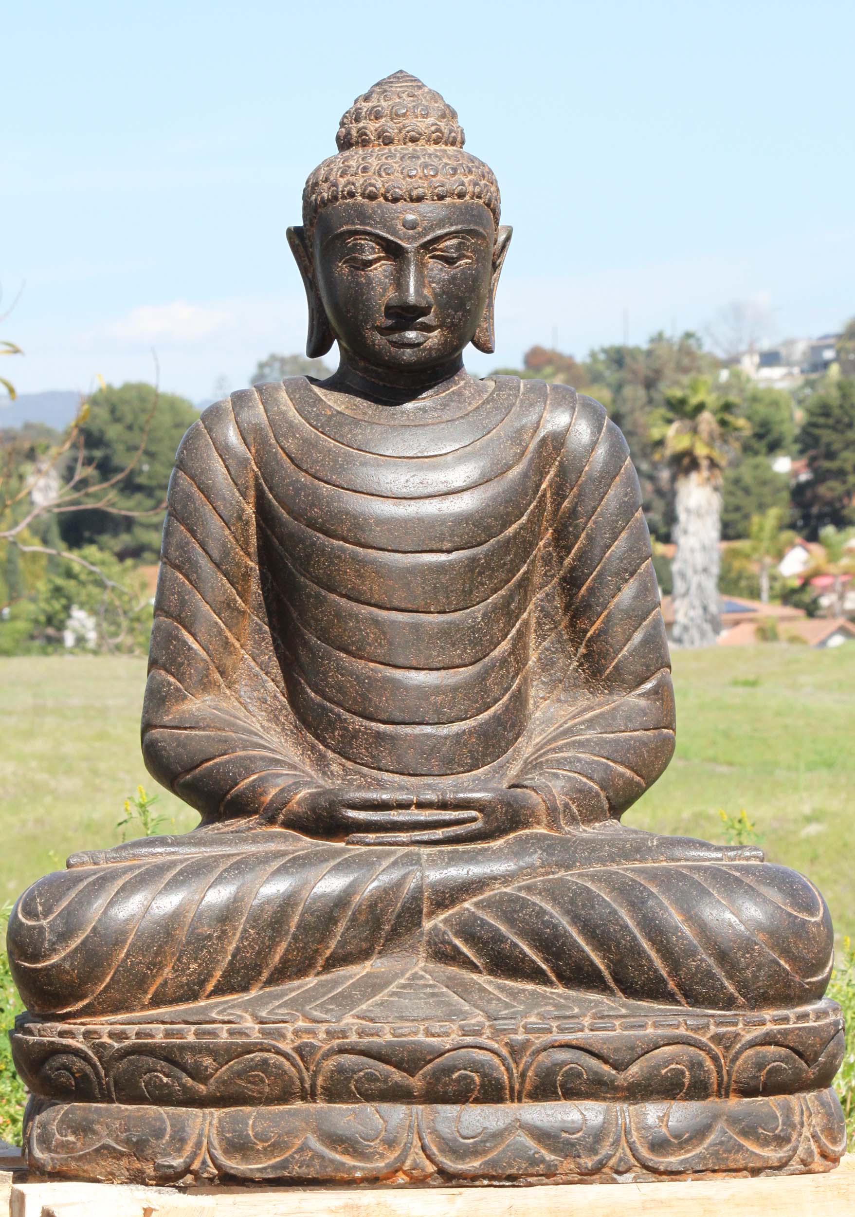 SOLD Stone Meditating Buddha Garden Sculpture 32" (#105ls484): Lotus ...