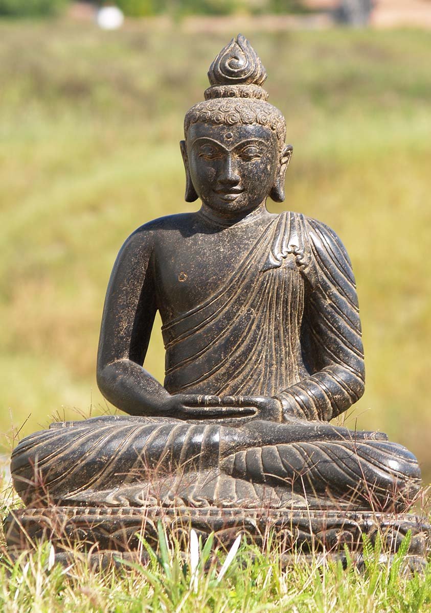 SOLD Black Stone Meditating Buddha Statue 28" (#83ls6): Hindu Gods