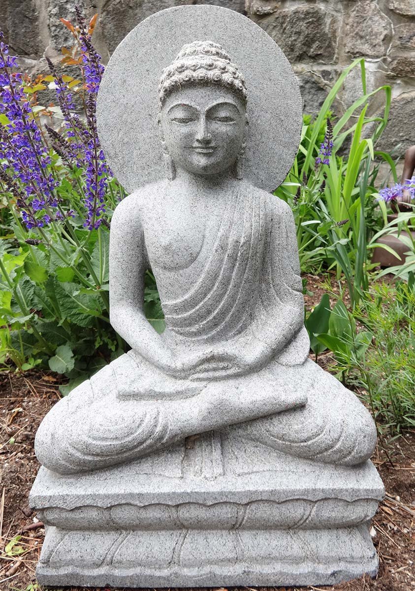 Stone Meditating Garden Buddha Statue 21"