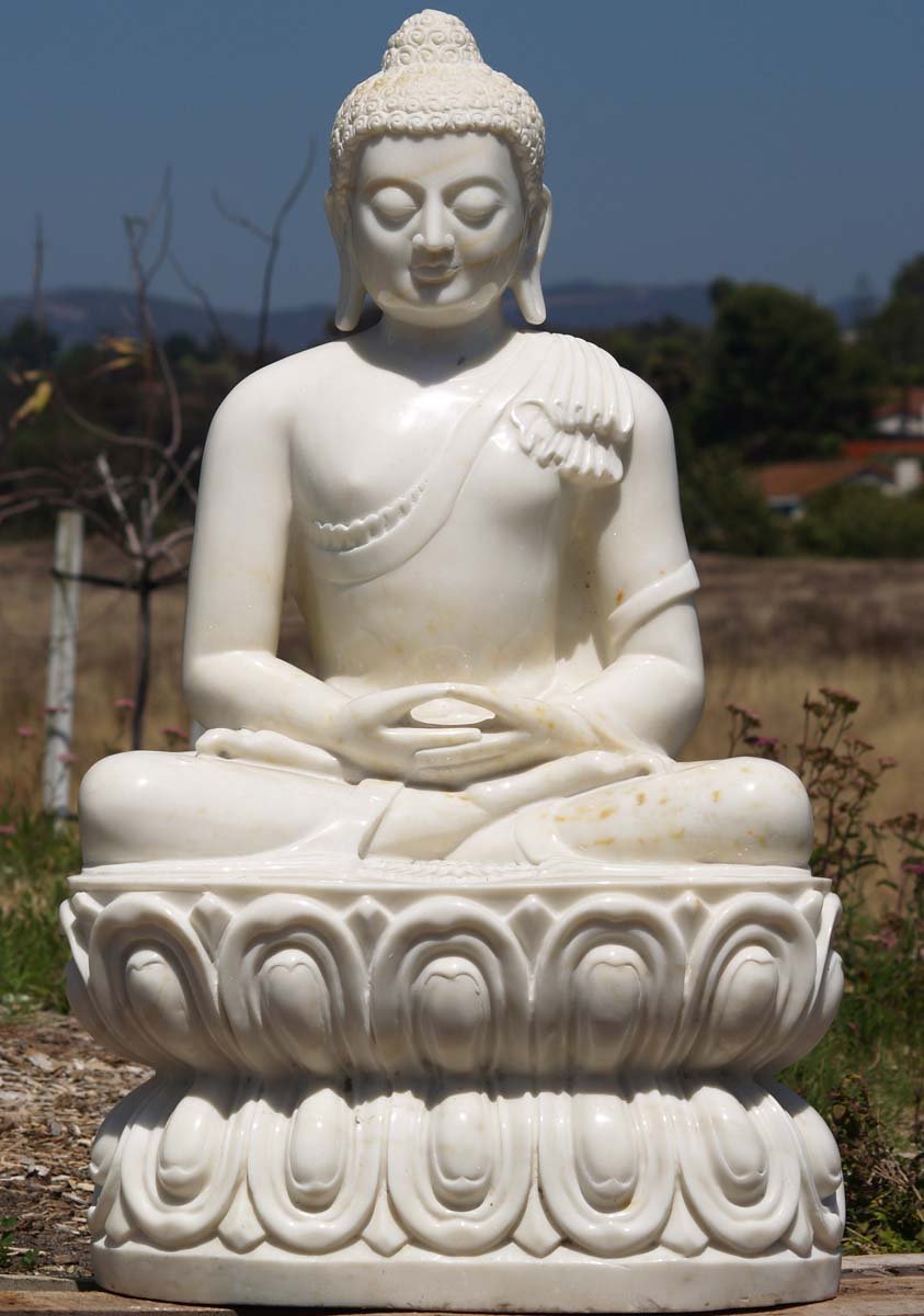 Meditating White Marble Buddha Sculpture 36"