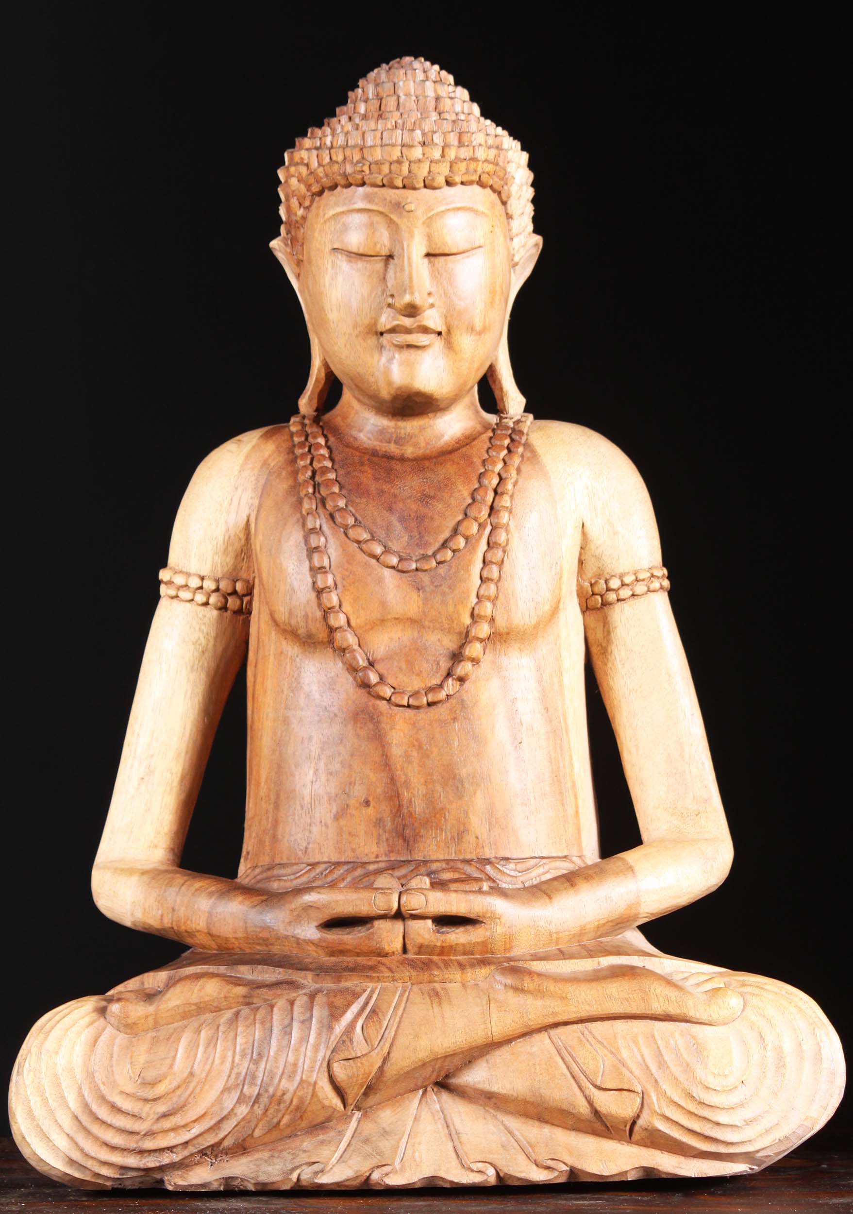 Wooden Meditating Buddha Statue 24"