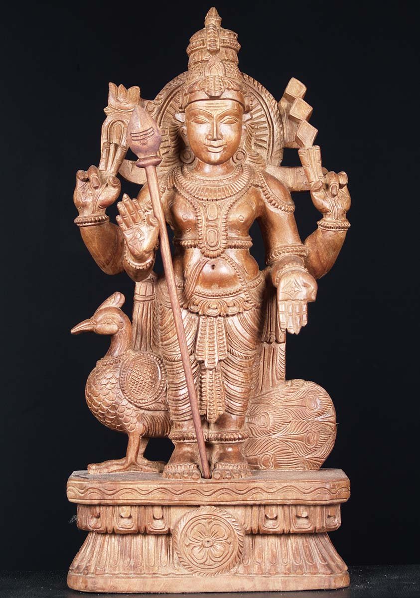 Murugan Statue with Spear & Peacock 24"