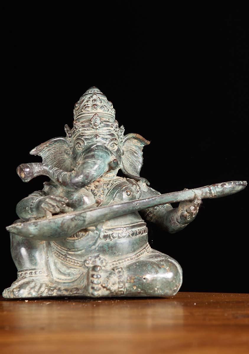 Musical Ganesh Statue Playing the Sitar 7"