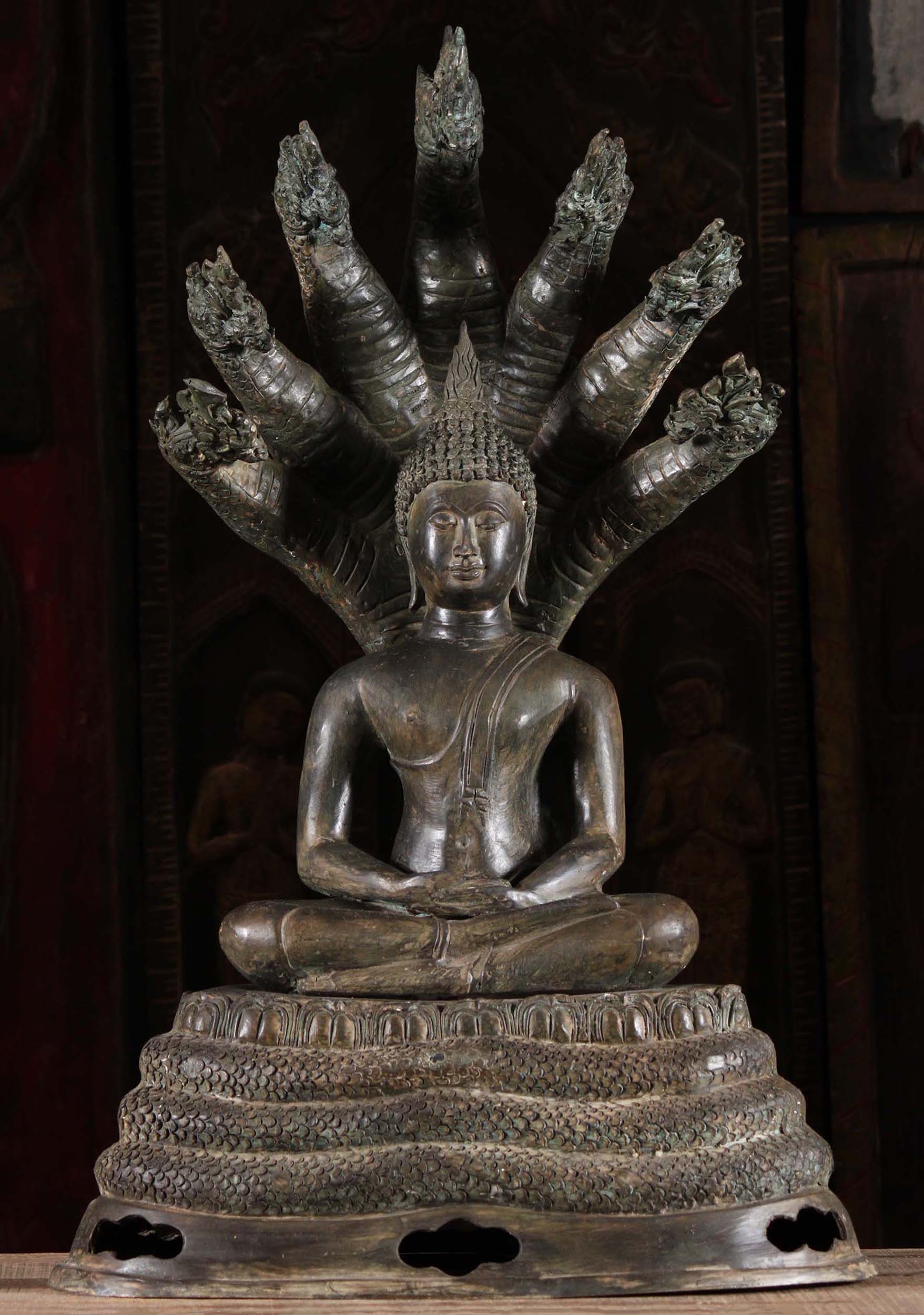 SOLD Brass Meditating Naga Buddha Sculpture 32 104t14 Hindu Gods   1 Naga Buddha Sculpture 3 