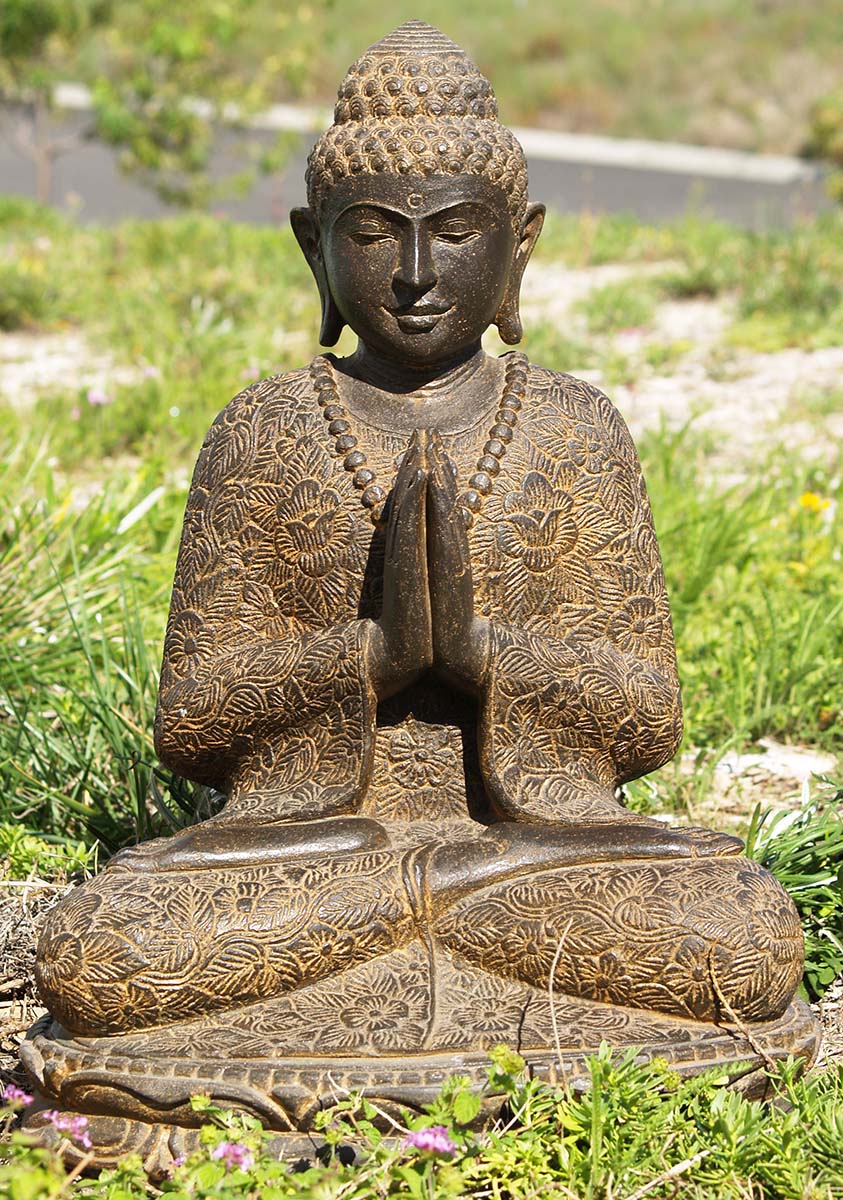 Stone Namaste Buddha Garden Statue 24"