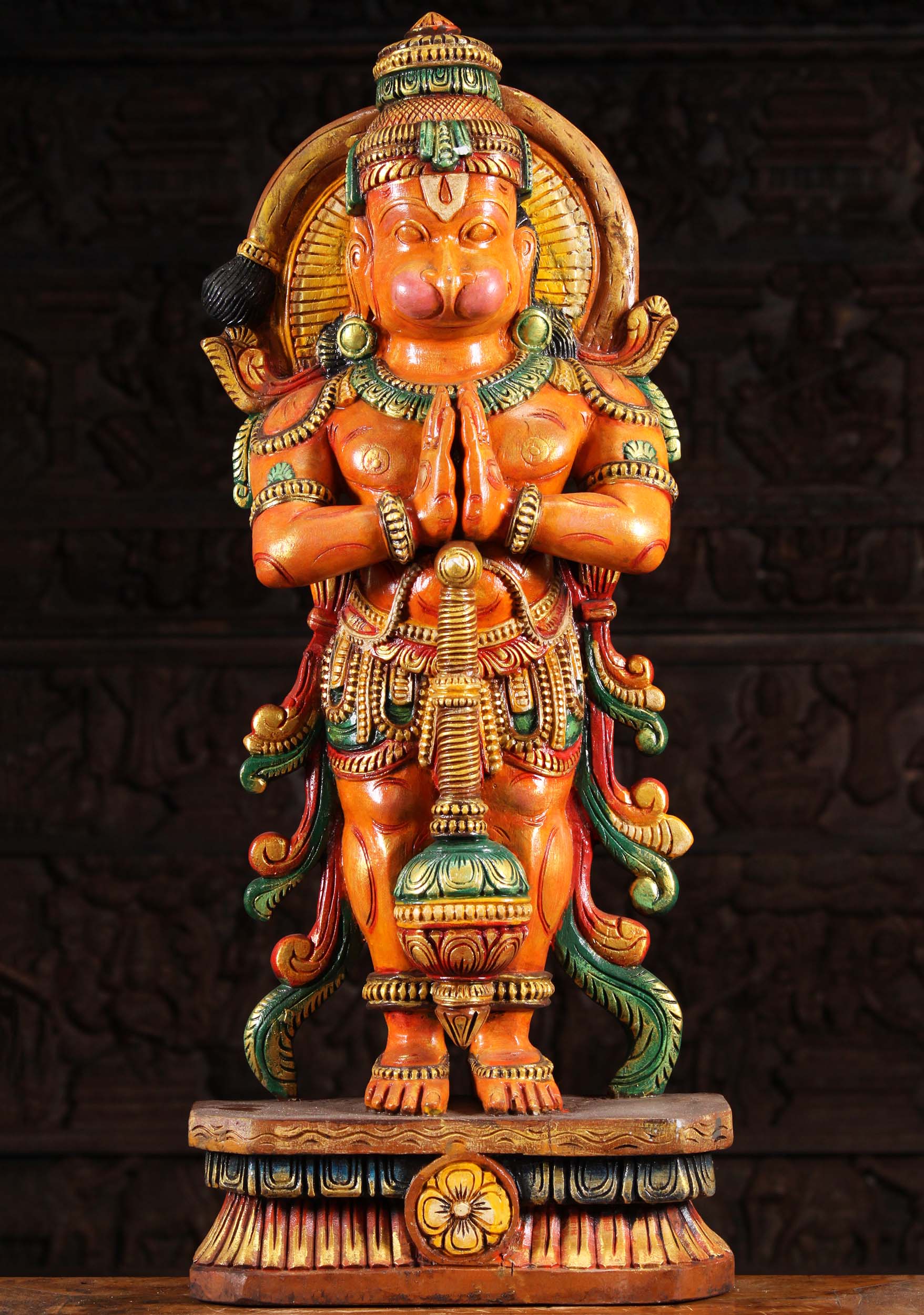 SOLD Wood Namaste Hanuman Statue 36" (#98w9bi): Hindu Gods & Buddha Statues