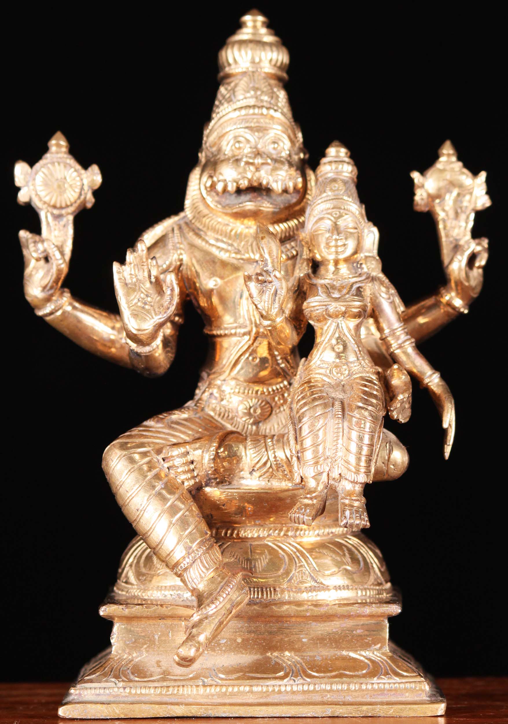 Bronze Narasimha Holding Lakshmi Statue 7"